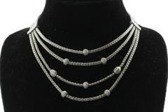 John Hardy Sterling Silver and Diamond 8 Station Bali Classic 4 Row Necklace