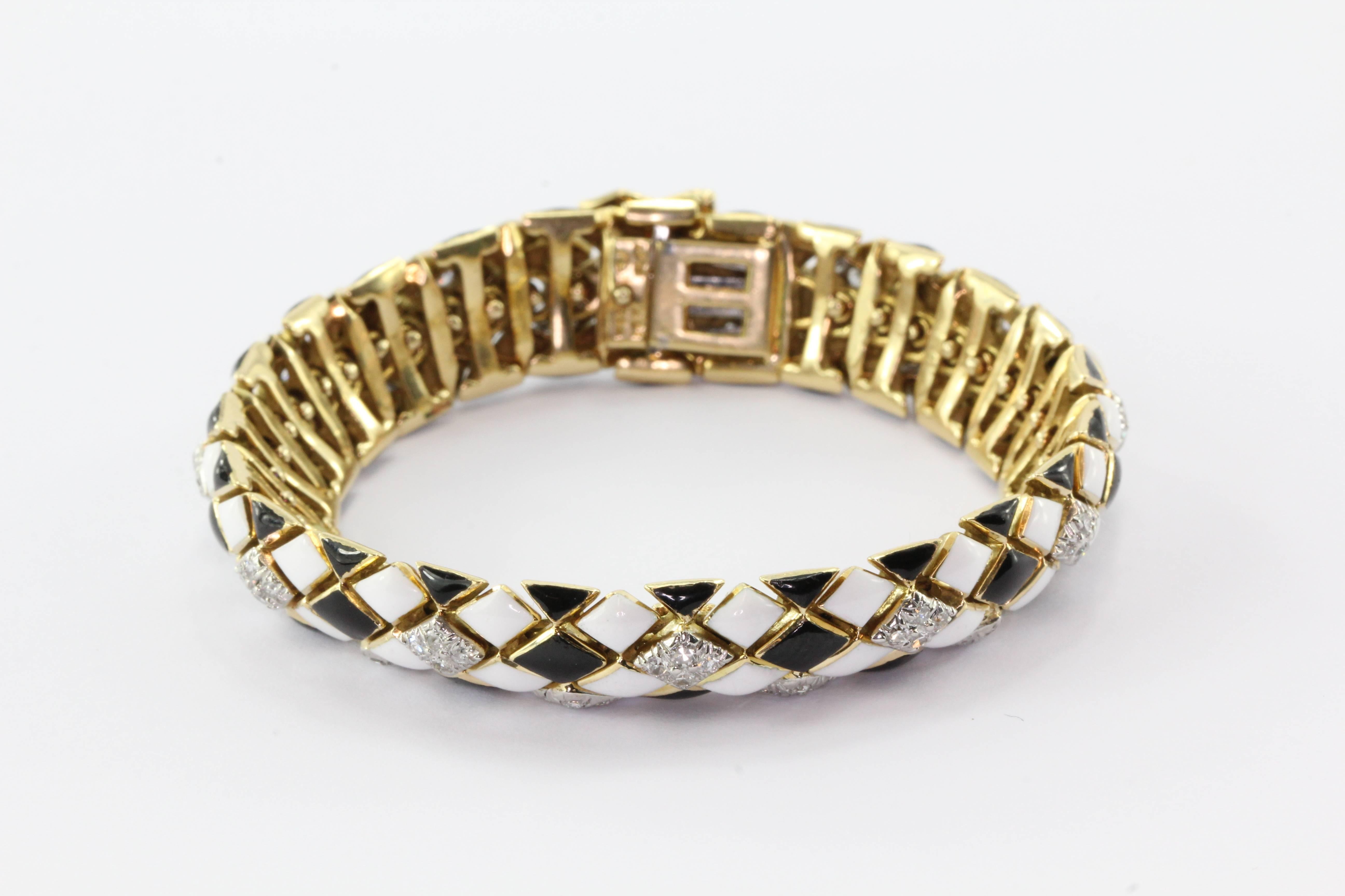 David Webb 18K Gold, Platinum, Enamel, and Diamond Flexible Bracelet 1