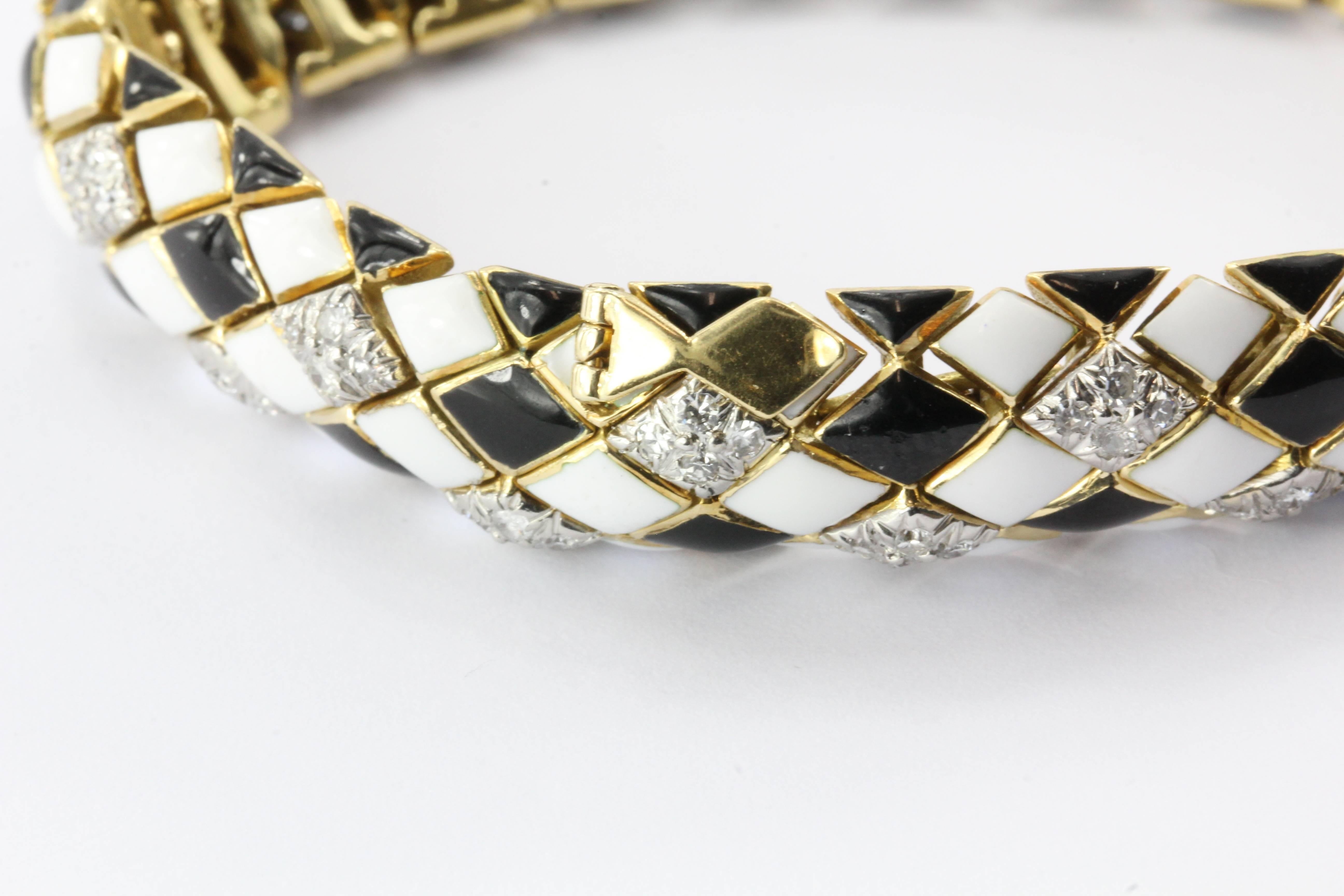 David Webb 18K Gold, Platinum, Enamel, and Diamond Flexible Bracelet 2