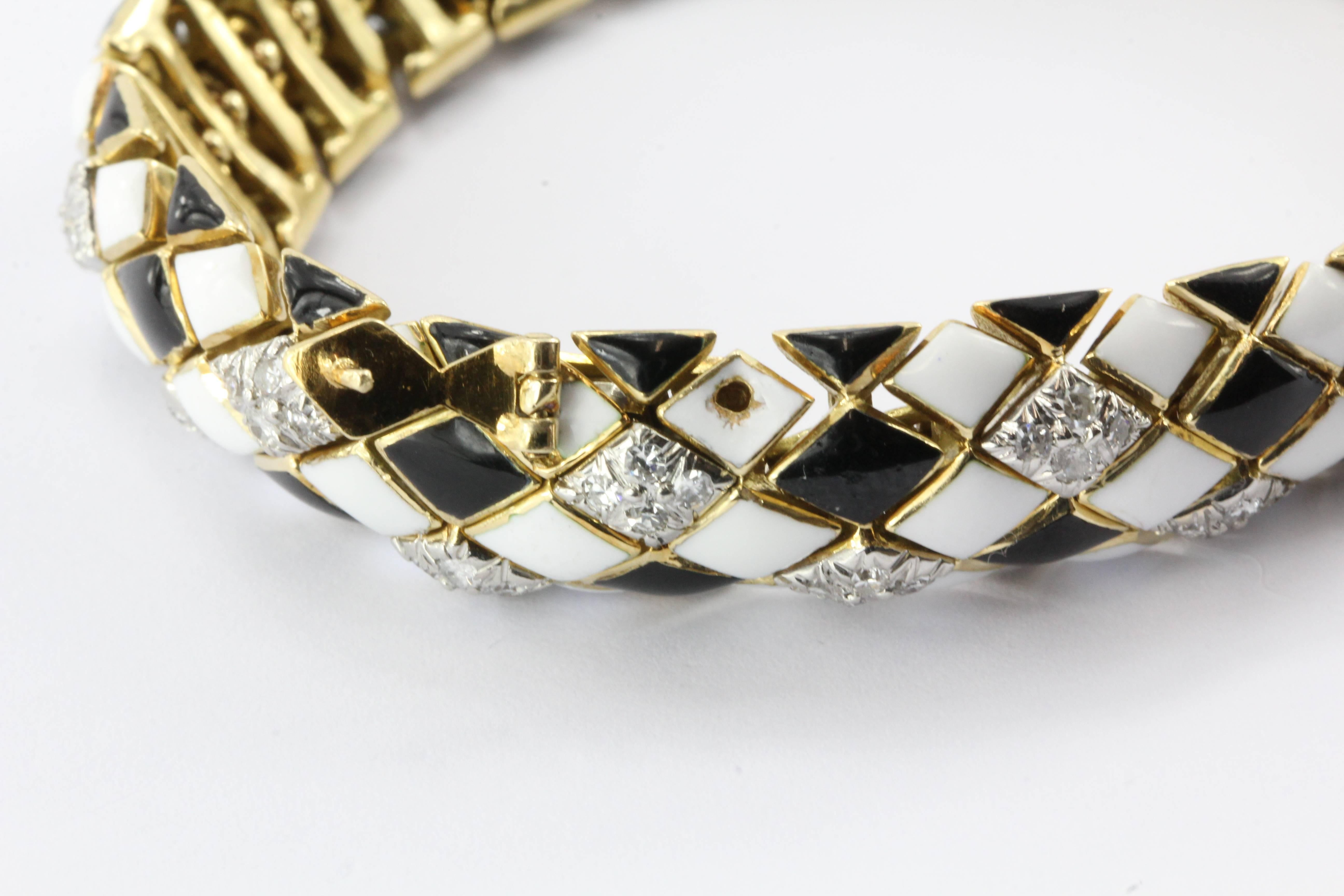 David Webb 18K Gold, Platinum, Enamel, and Diamond Flexible Bracelet 3