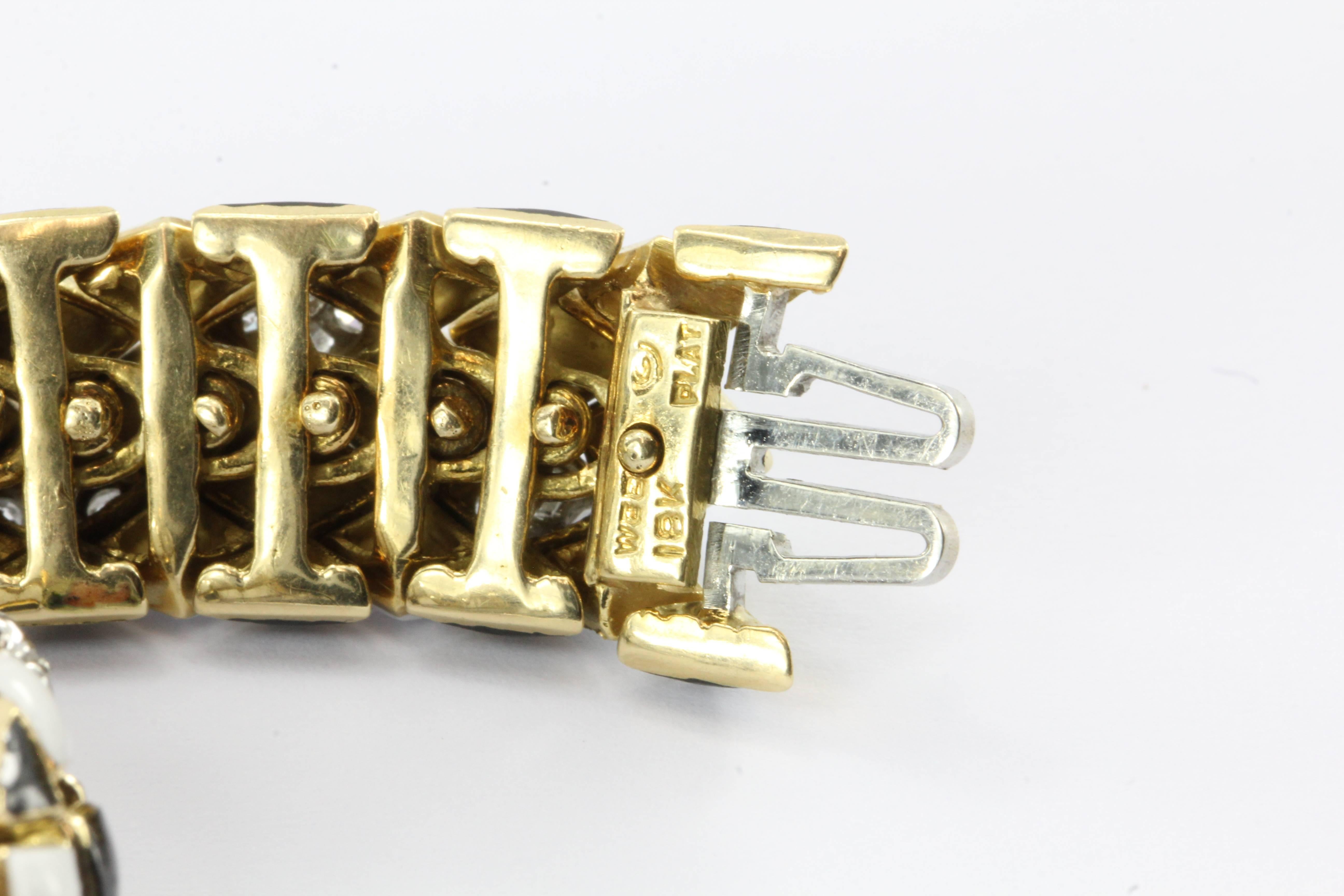 David Webb 18K Gold, Platinum, Enamel, and Diamond Flexible Bracelet 4