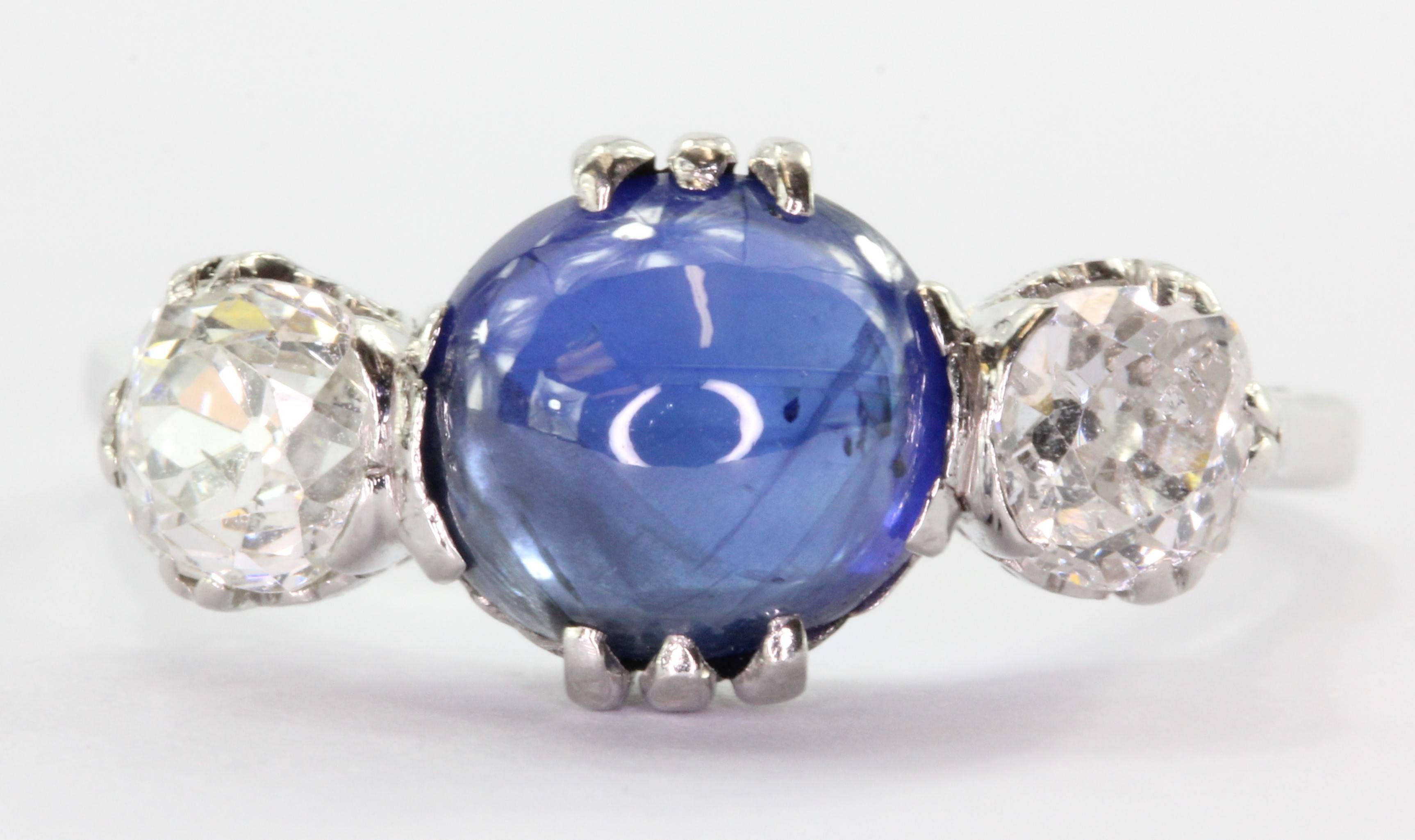 Edwardian Natural No Heat Burma Blue Sapphire Platinum Diamond Ring In Excellent Condition In Cape May, NJ