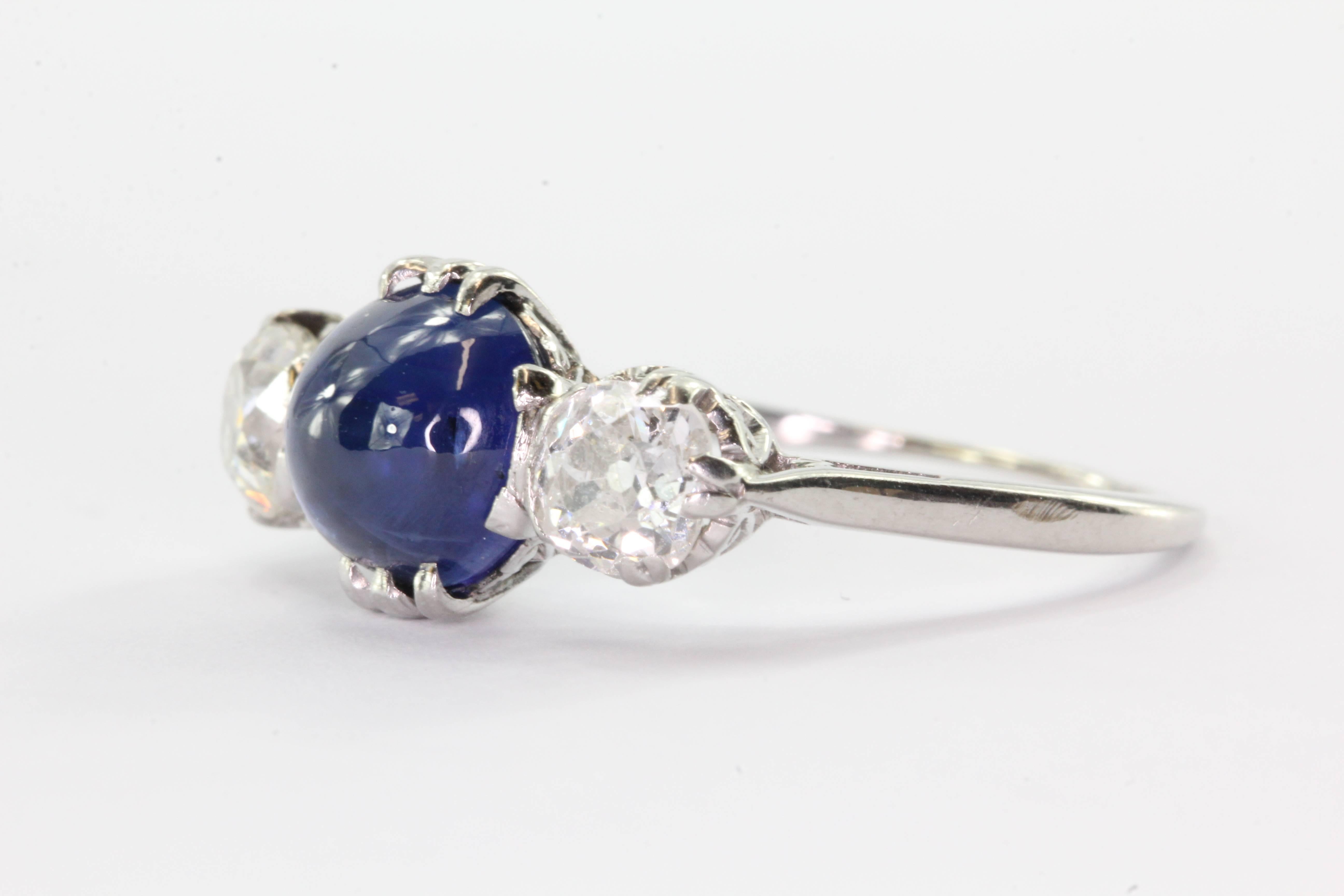 Women's Edwardian Natural No Heat Burma Blue Sapphire Platinum Diamond Ring