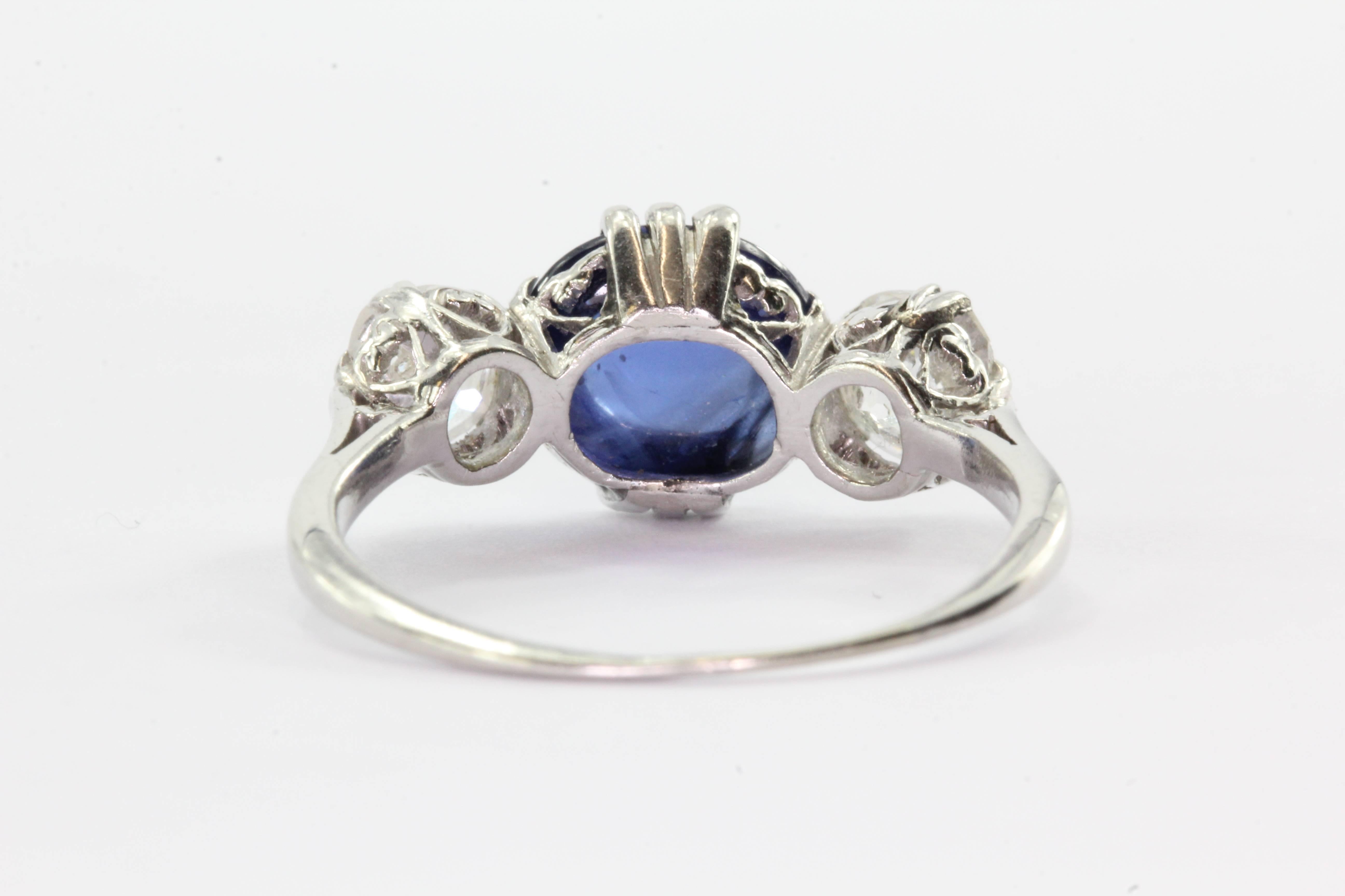 Edwardian Natural No Heat Burma Blue Sapphire Platinum Diamond Ring 2