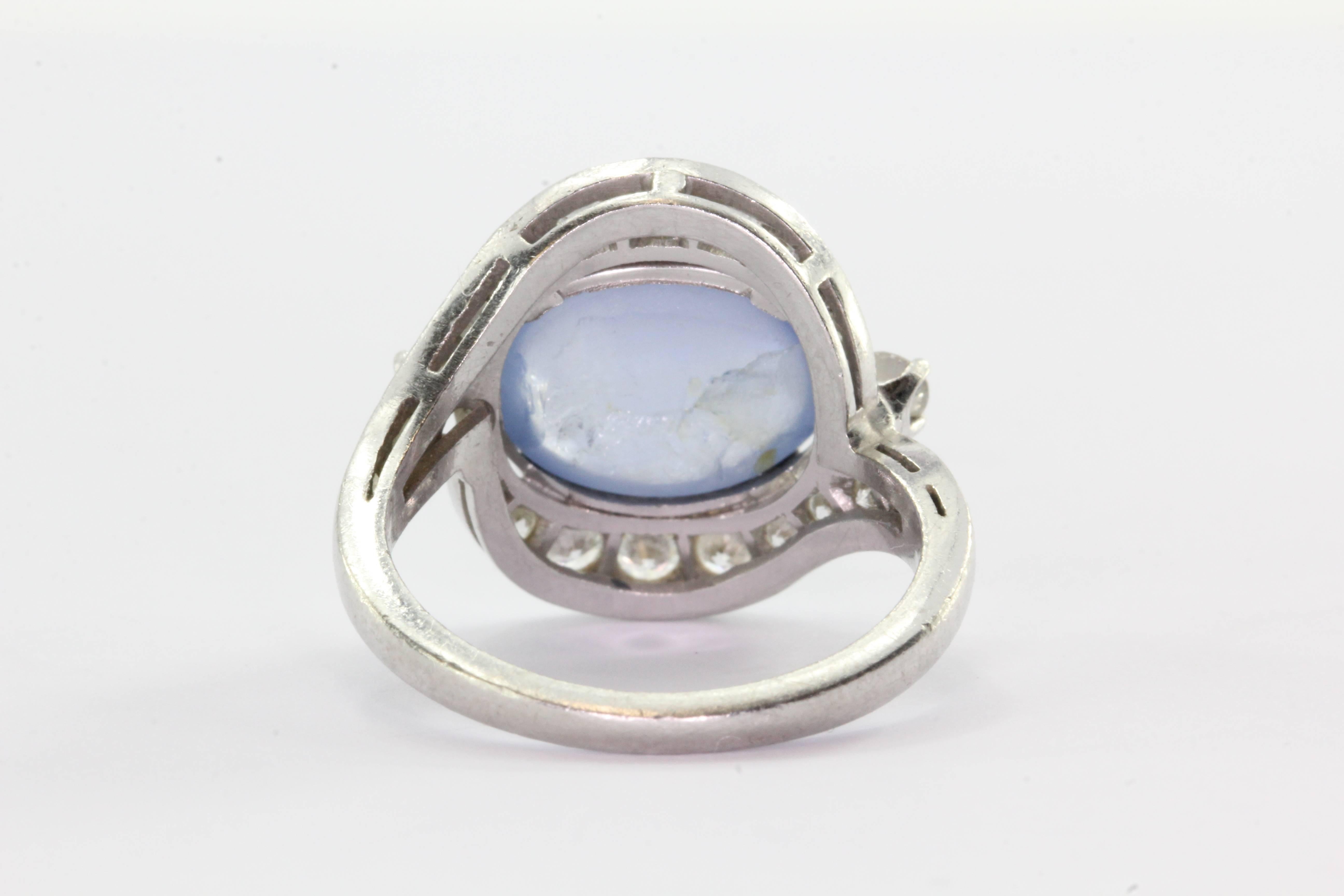 Art Deco Natural No Heat Burma Blue Star Sapphire Set in Platinum In Excellent Condition In Cape May, NJ