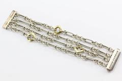 David Yurman Figaro Sterling Silver and 18K Gold 4 Row Cushion Donut Bracelet