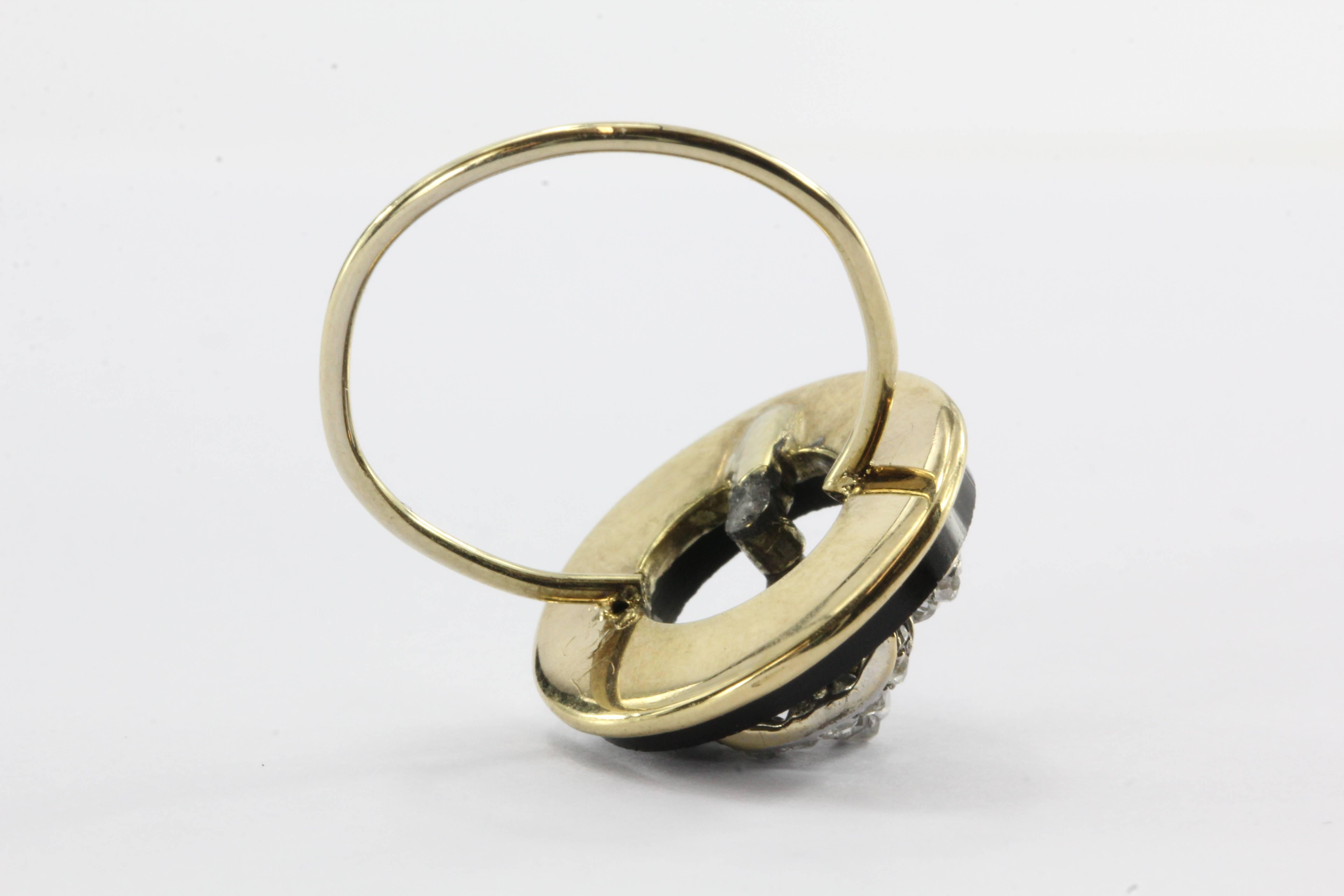 Victorian 18K Rose Cut Diamond and Onyx Royal Crown Signet Conversion Ring 1