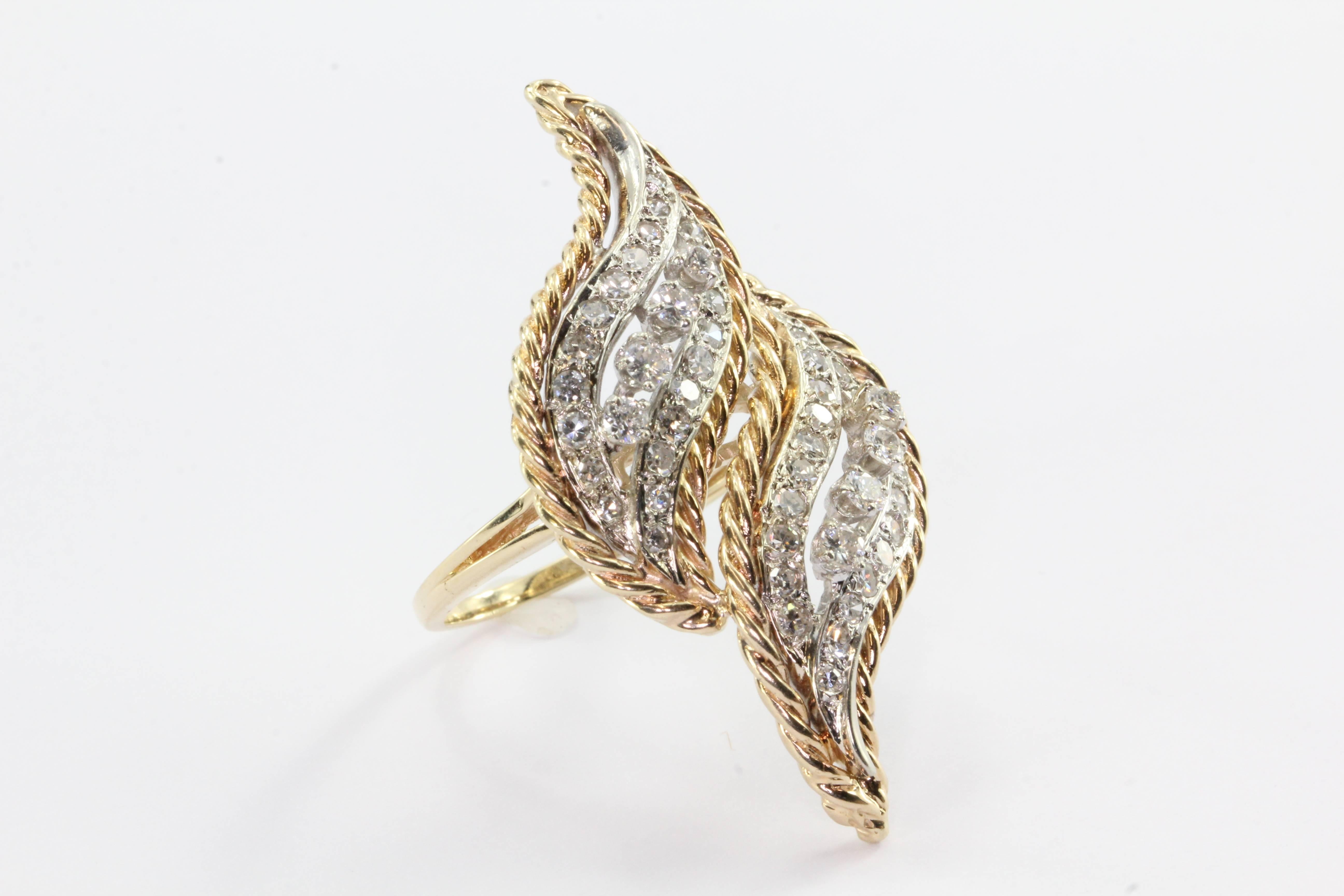 Retro 14K White and Yellow Gold Diamond Chunky Conversion Ring In Excellent Condition In Cape May, NJ