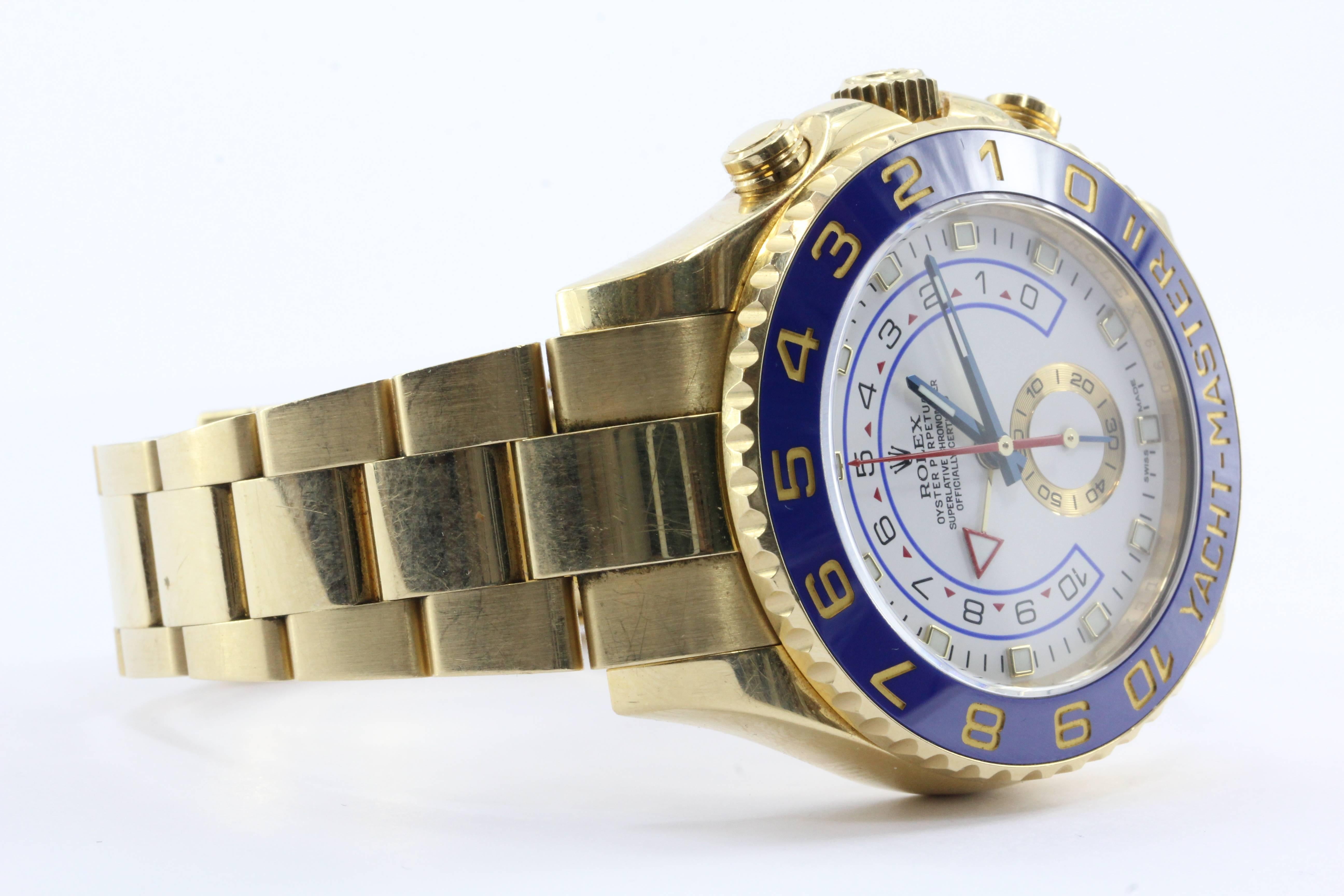 Rolex Yellow Gold Yacht Master II Oyster White Dial Automatic Wristwatch In Excellent Condition In Cape May, NJ