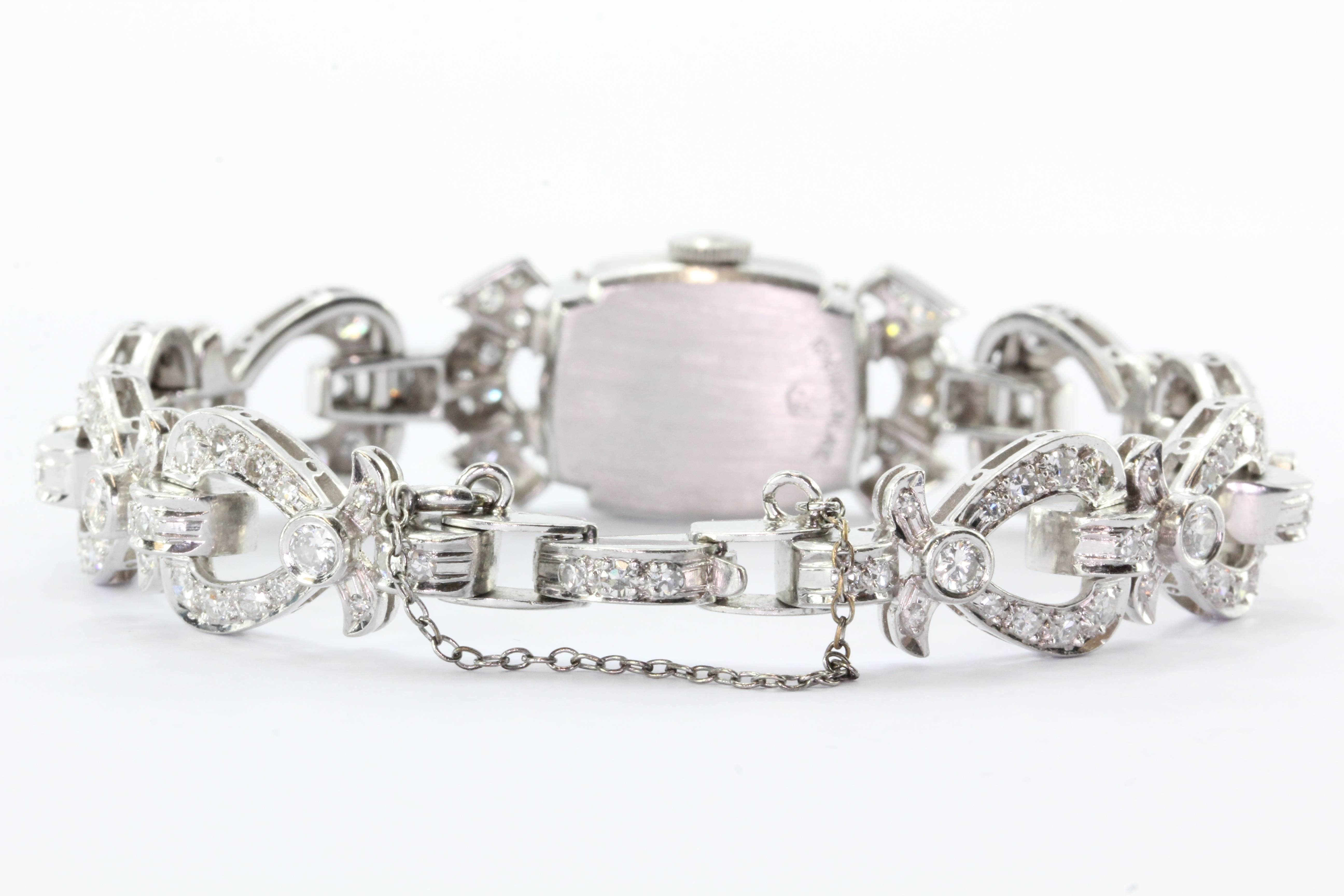 Hamilton Ladies Art Deco Platinum Diamond Bracelet Wristwatch In Excellent Condition In Cape May, NJ