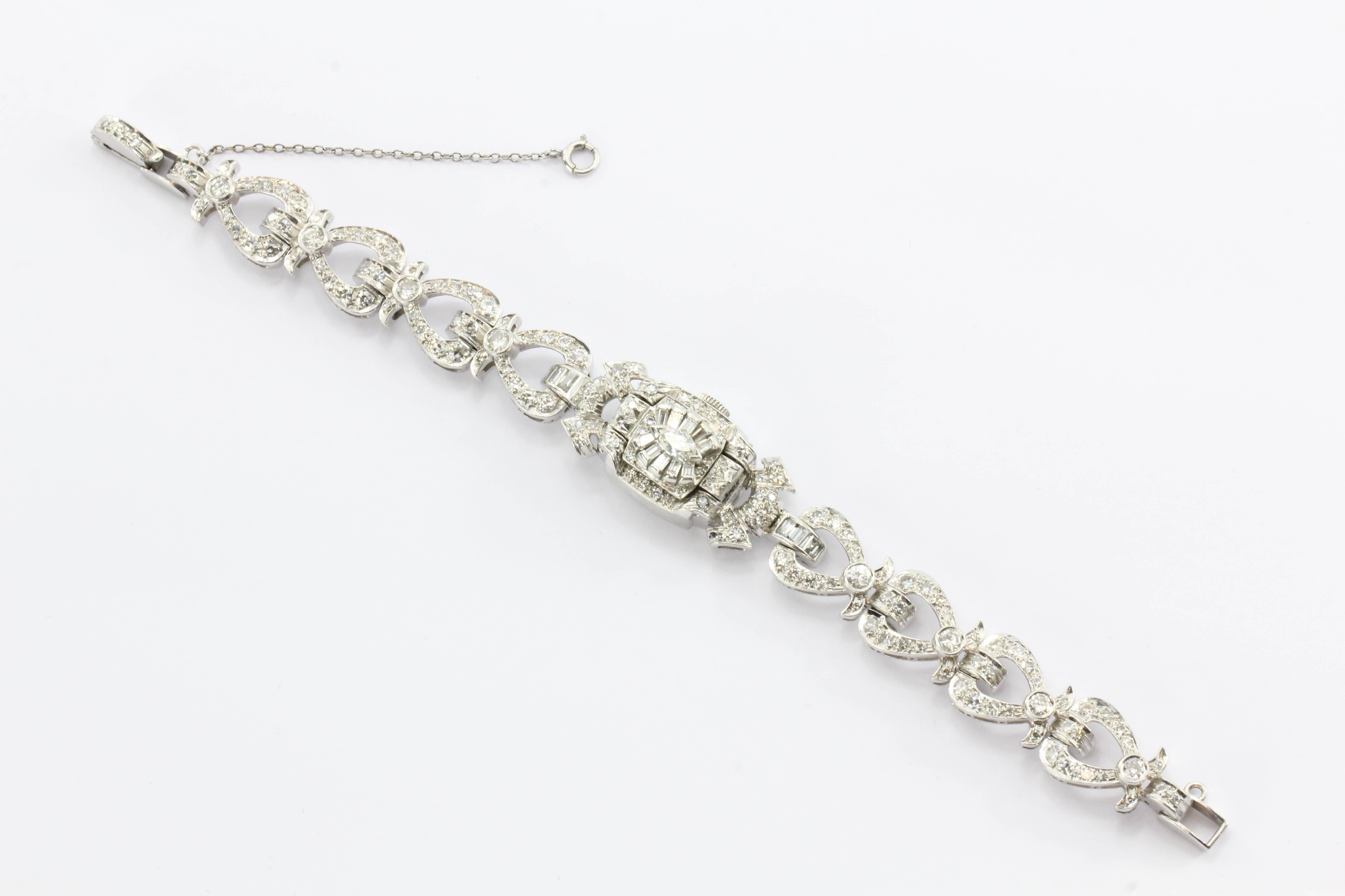 Women's Hamilton Ladies Art Deco Platinum Diamond Bracelet Wristwatch