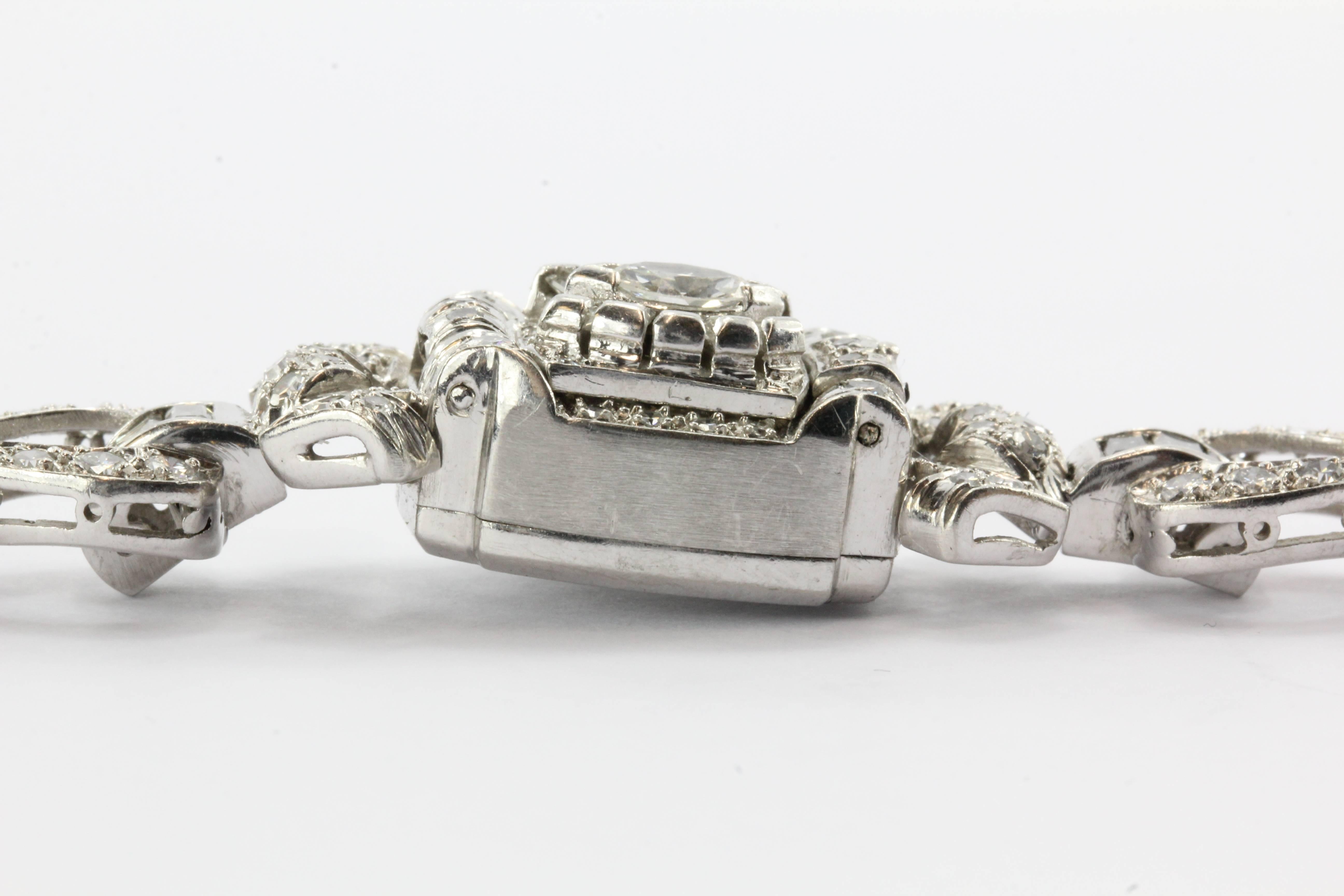 Hamilton Ladies Art Deco Platinum Diamond Bracelet Wristwatch 3
