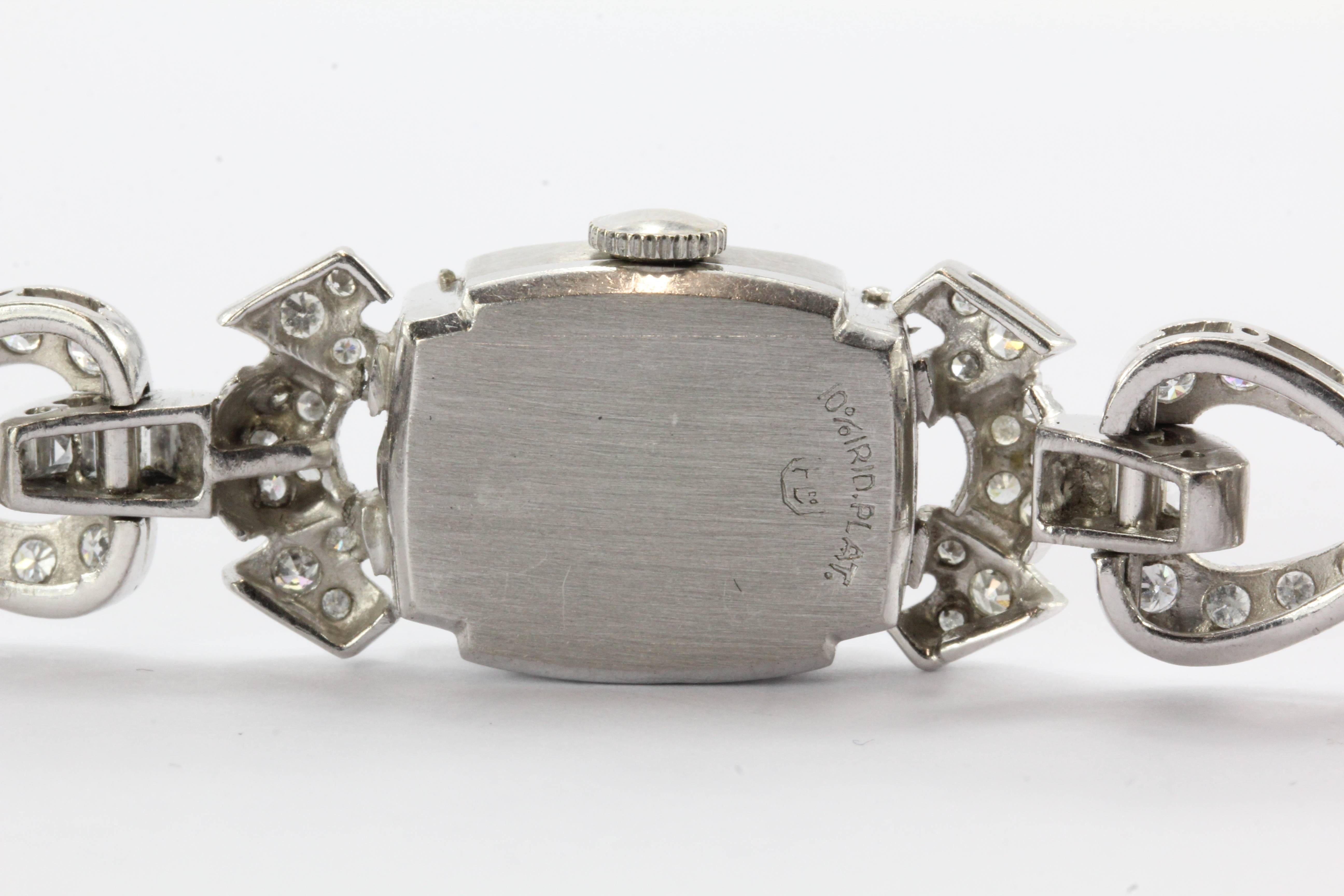 Hamilton Ladies Art Deco Platinum Diamond Bracelet Wristwatch 4