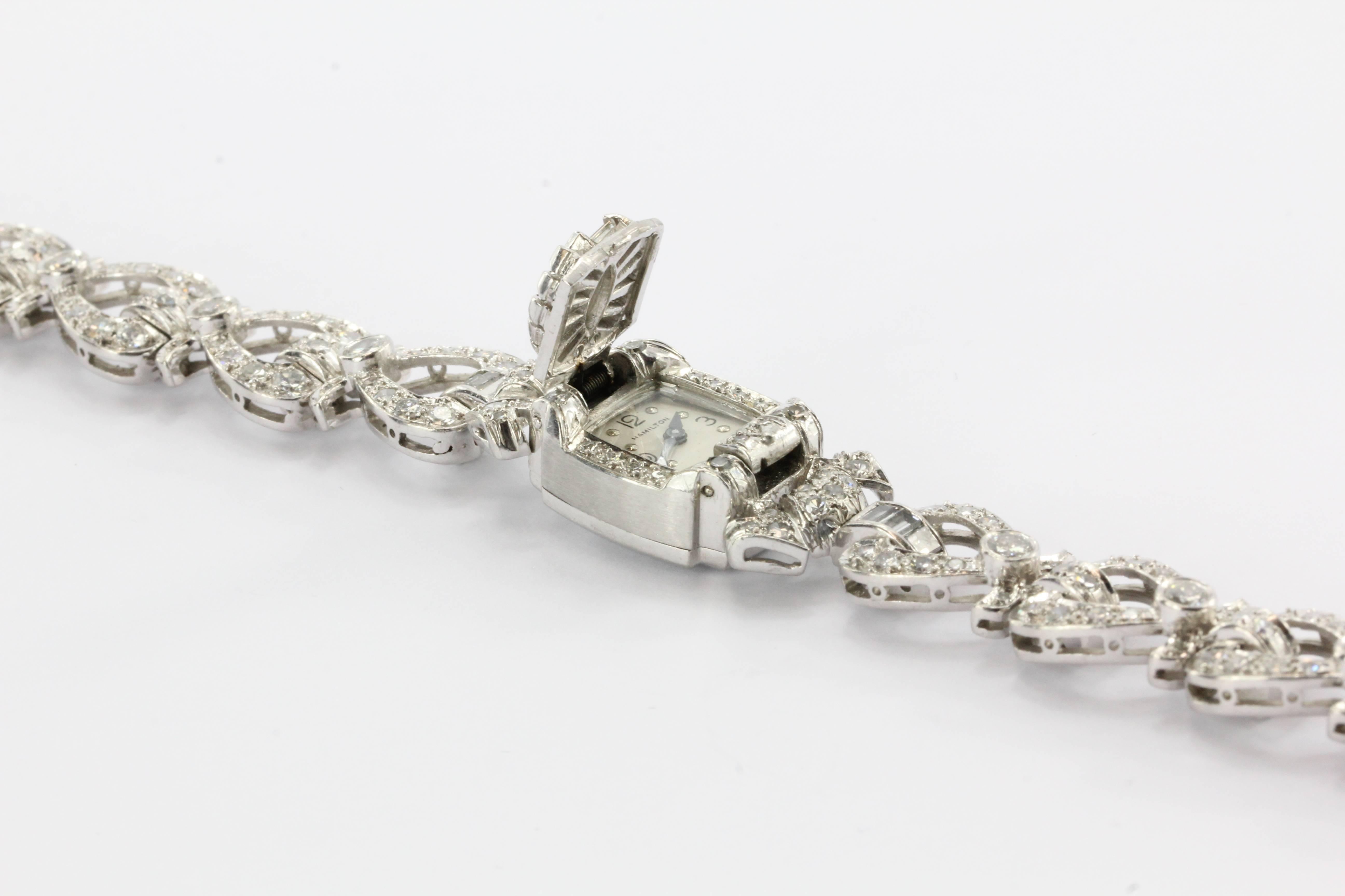 Hamilton Ladies Art Deco Platinum Diamond Bracelet Wristwatch 6