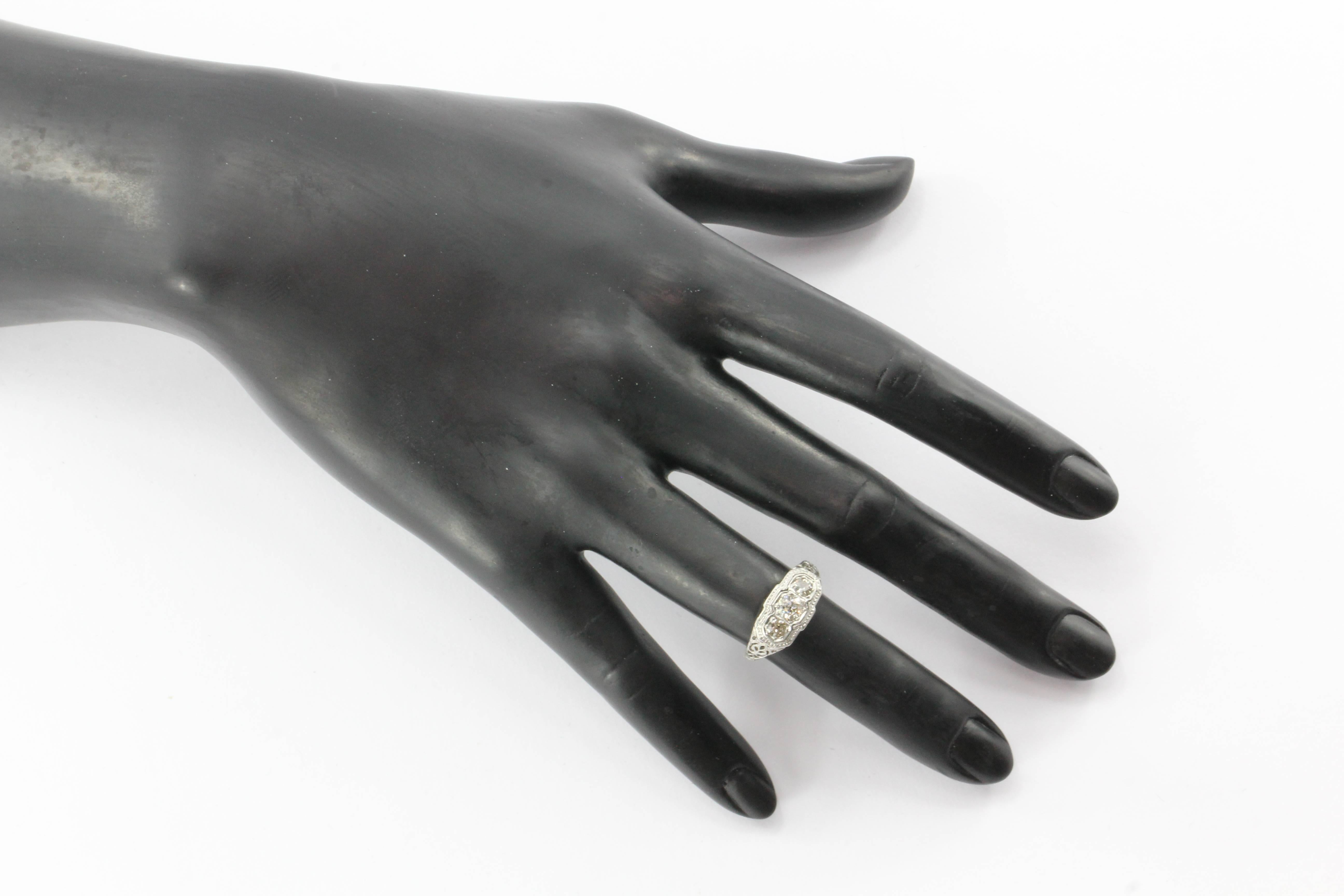 Women's 1900s Art Nouveau Diamond Gold Platinum 3 Stone Engagement Ring 