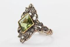 1810 Georgian Rose Cut Diamond Green Paste Silver Gold Ring