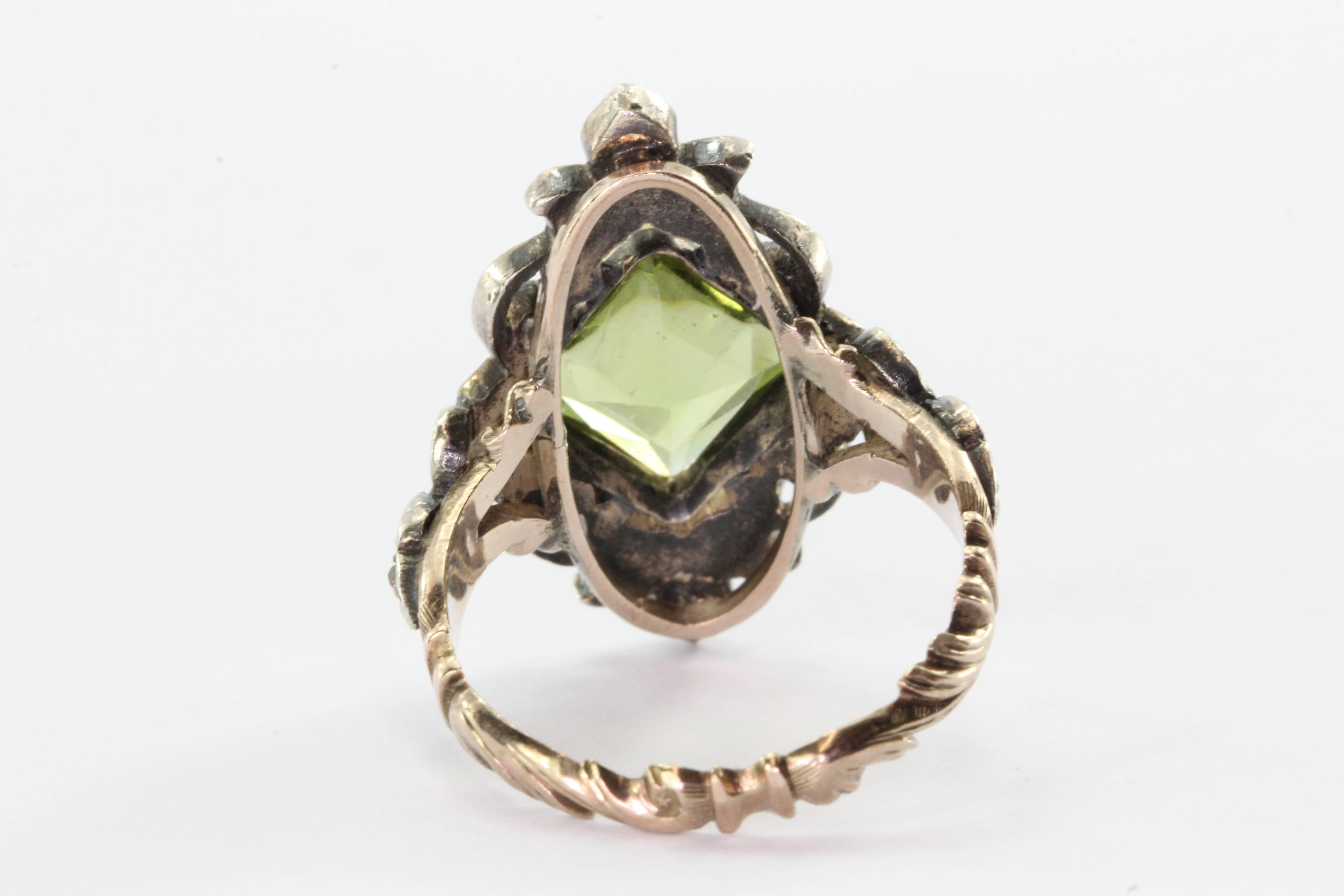 Women's 1810 Georgian Rose Cut Diamond Green Paste Silver Gold Ring
