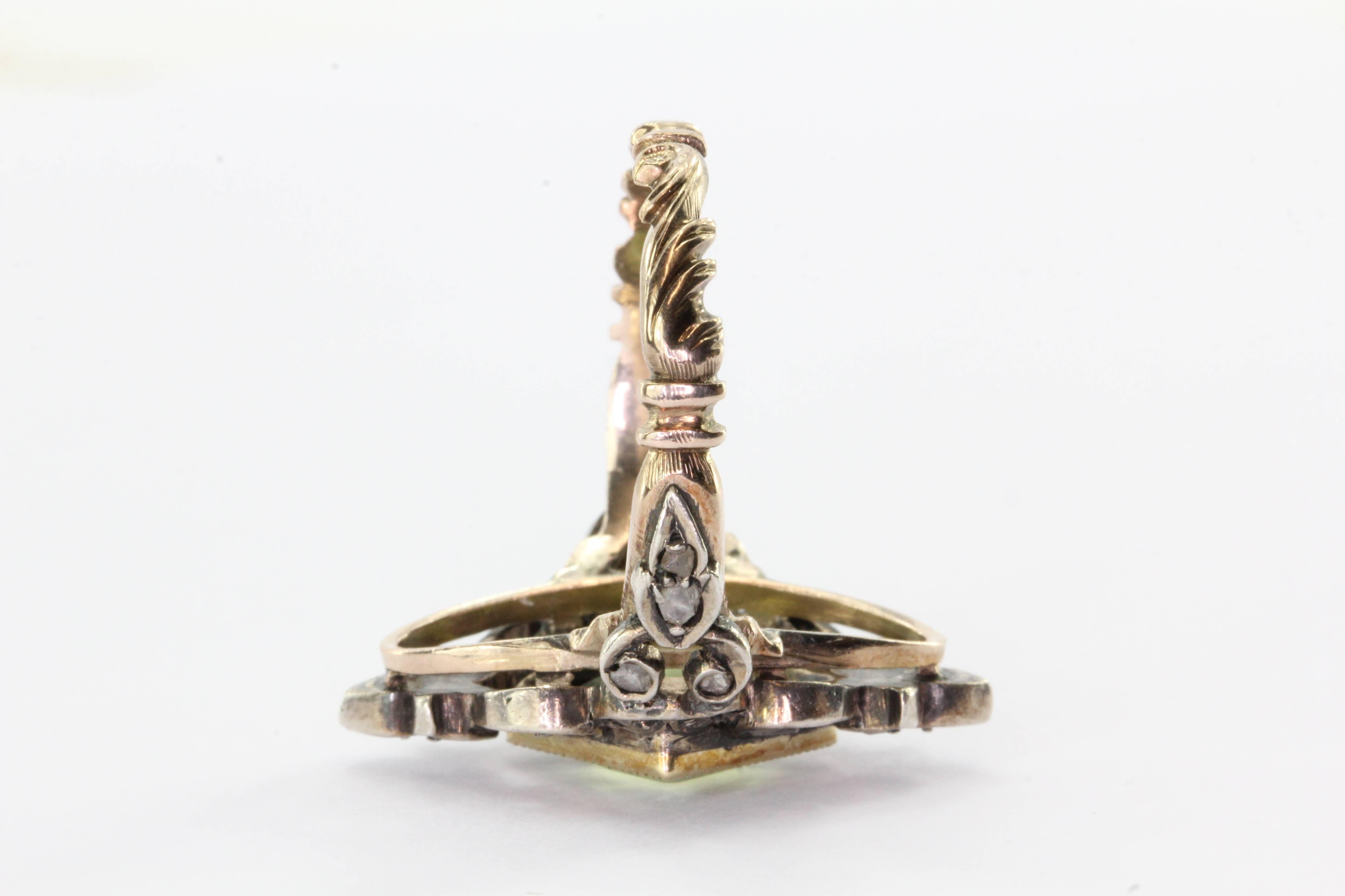 1810 Georgian Rose Cut Diamond Green Paste Silver Gold Ring 2