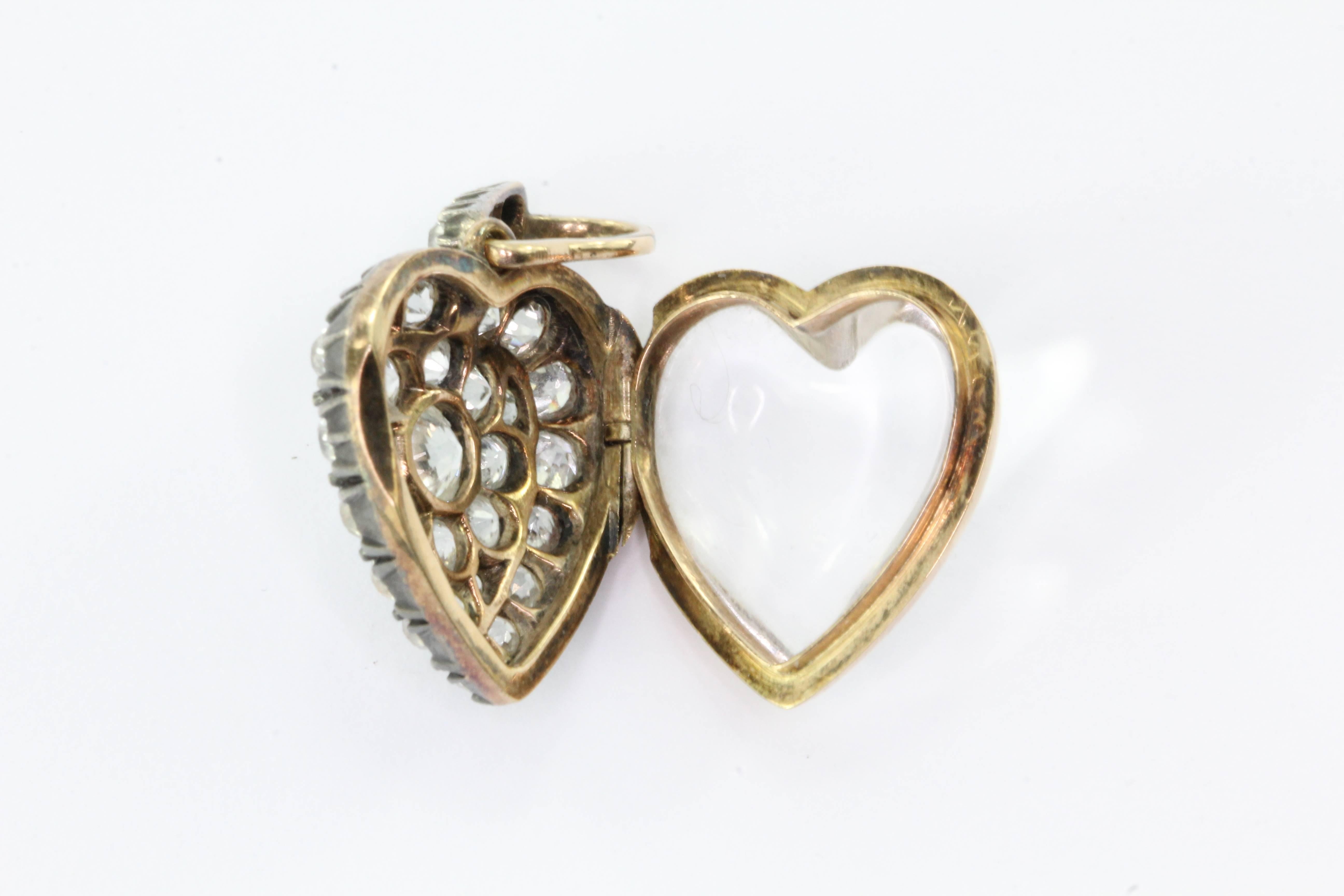 Goldsmiths & Silversmiths Edwardian Rock Crystal Diamond Gold Heart Locket  In Excellent Condition In Cape May, NJ
