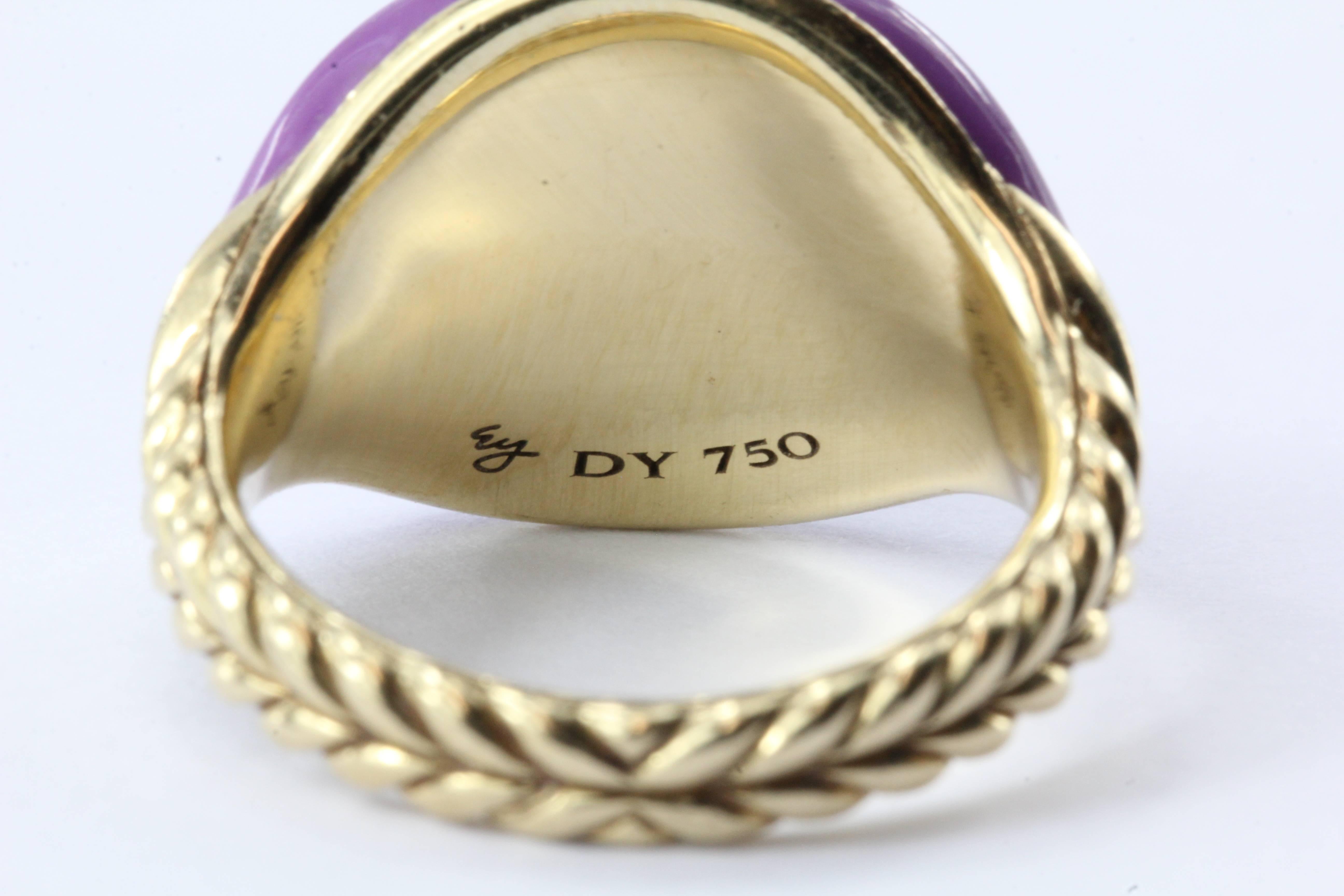David Yurman 18K Gold Bubblegum Purple Pinky Ring Limited Edition In Excellent Condition In Cape May, NJ