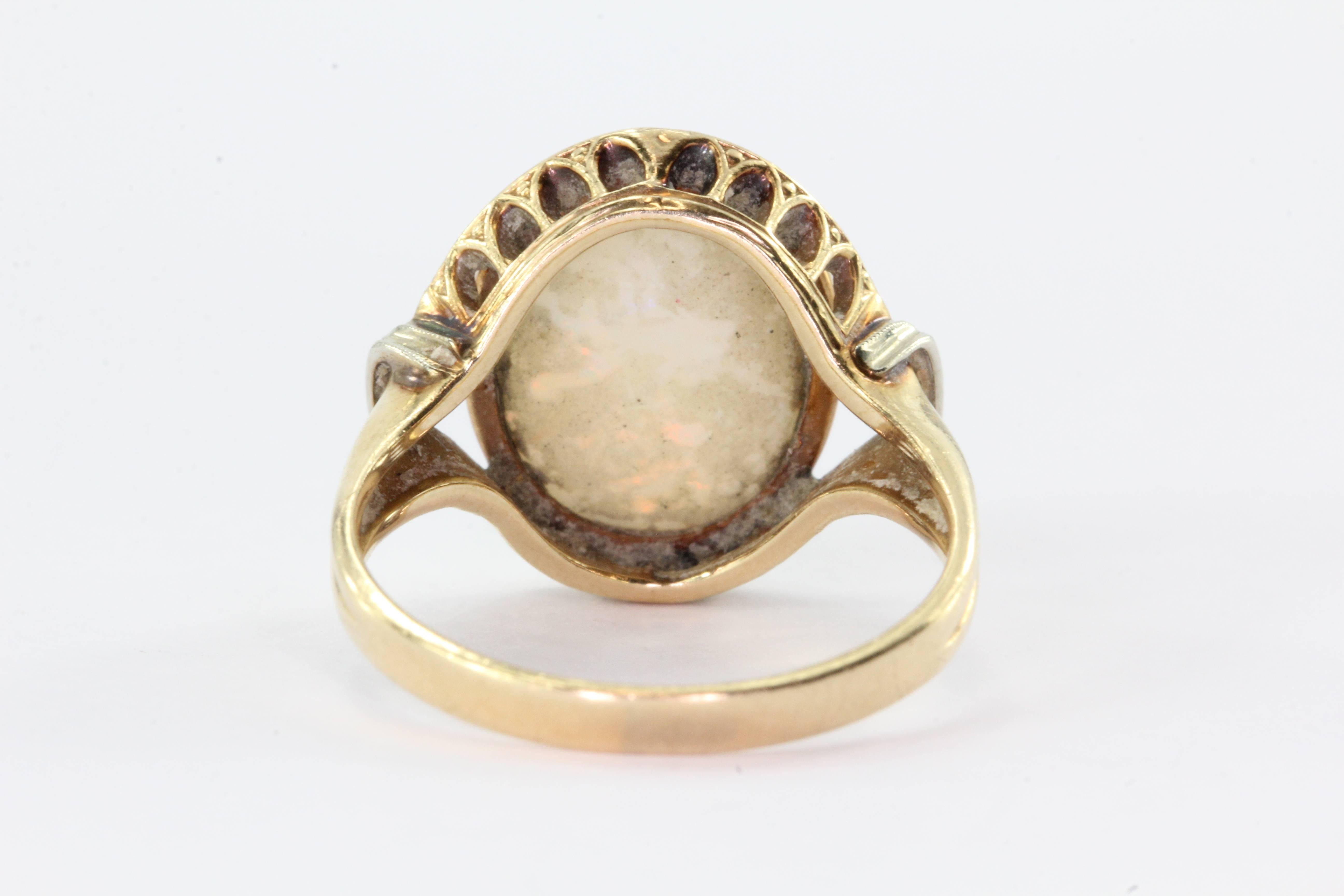 Gothic Revival 14K Gold Opal Diamond by Church & Co Circa 1920's In Excellent Condition In Cape May, NJ
