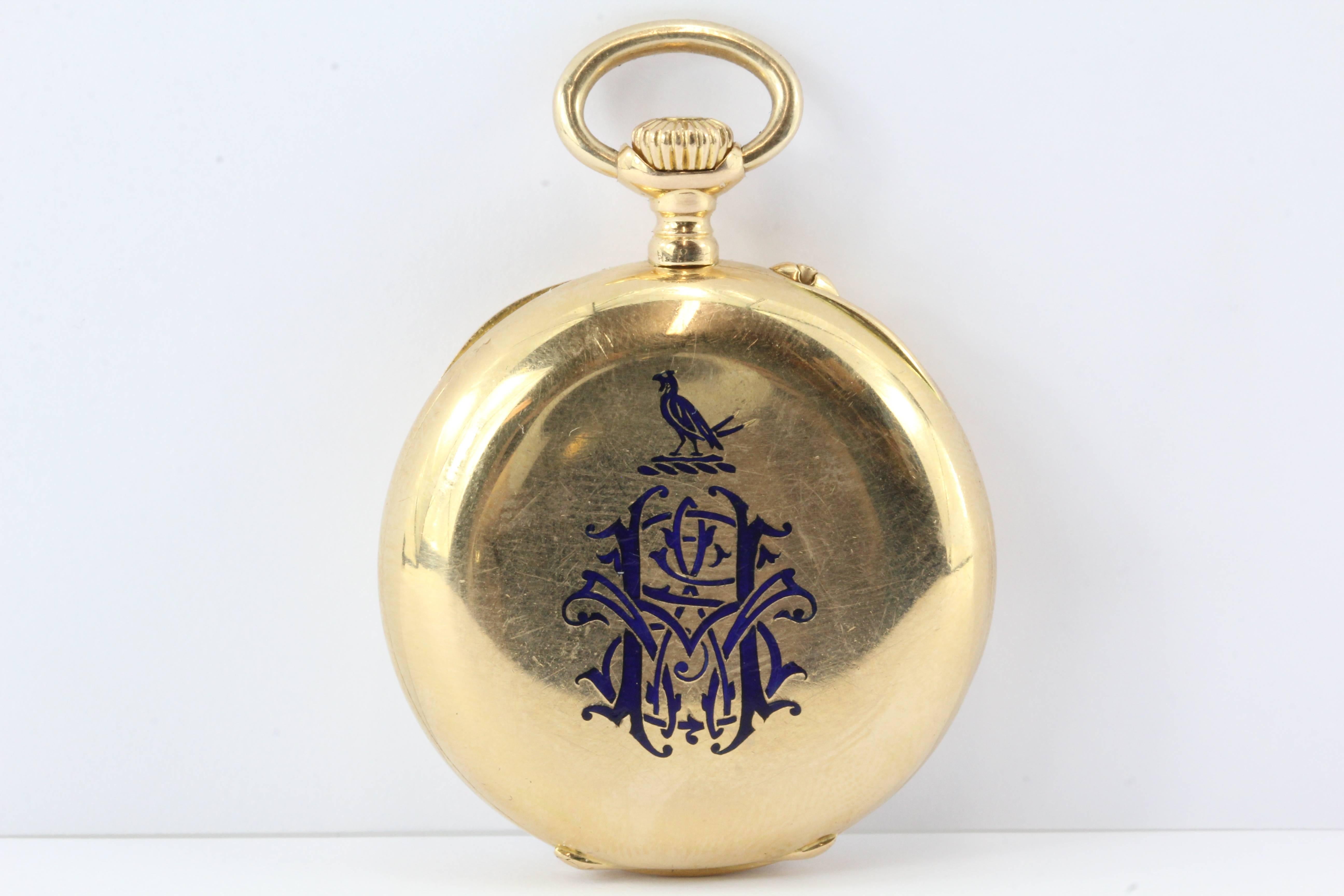 Antique Vacheron & Constantin 18K Gold Blue Enamel 31mm Pocket Watch in original Case. The watch is in excellent estate condition and ready to use. It is running perfectly. The watch was just professionally serviced 11/16. The watch dates from