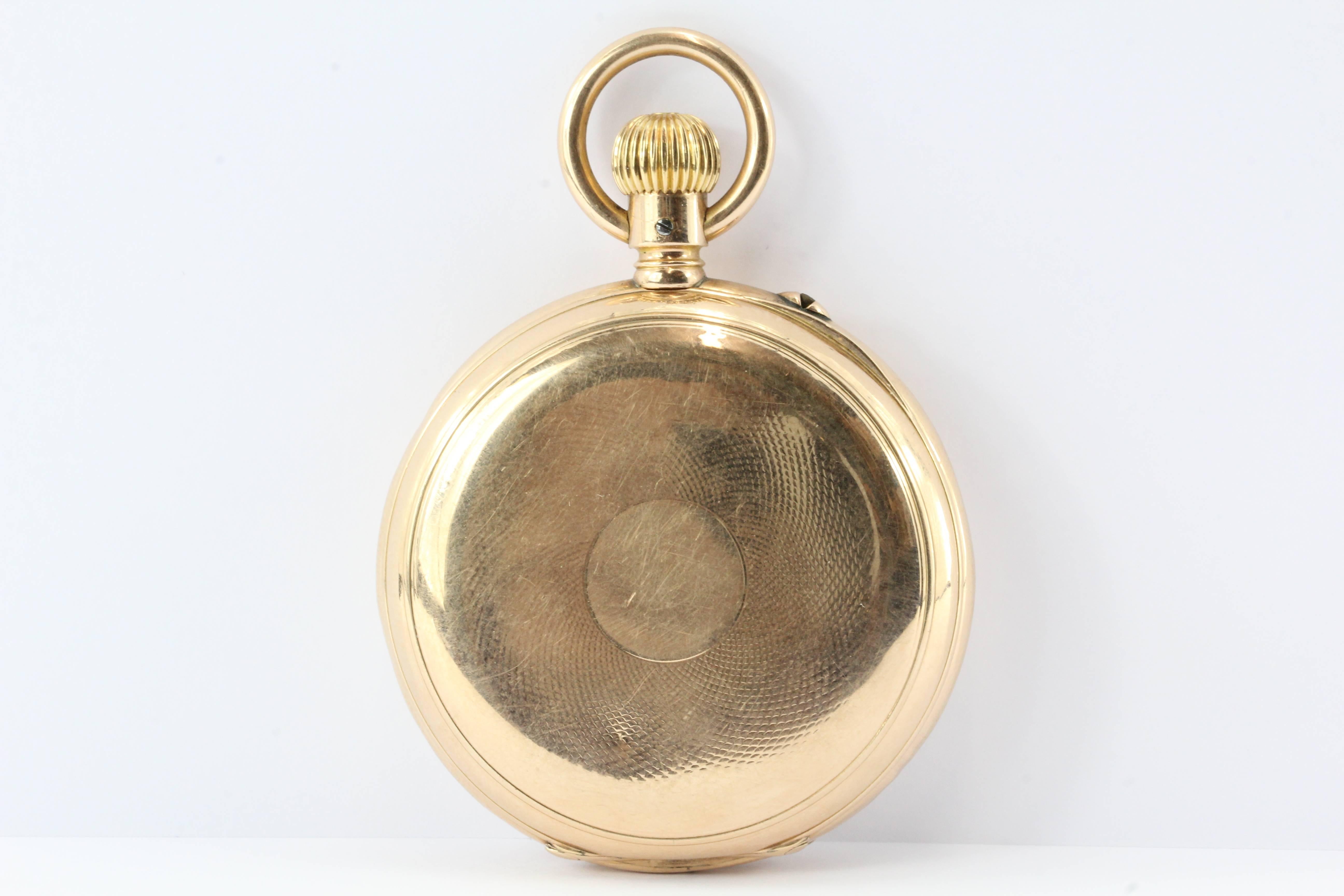 A. Lange & Sohne Glashutte I/S 43mm German 14K Gold Pocket Watch Circa 1897. The watch is in excellent estate condition and ready to use. . The dial is flawless as is the crystal and the case is not monogrammed. The dial measures 43mm in