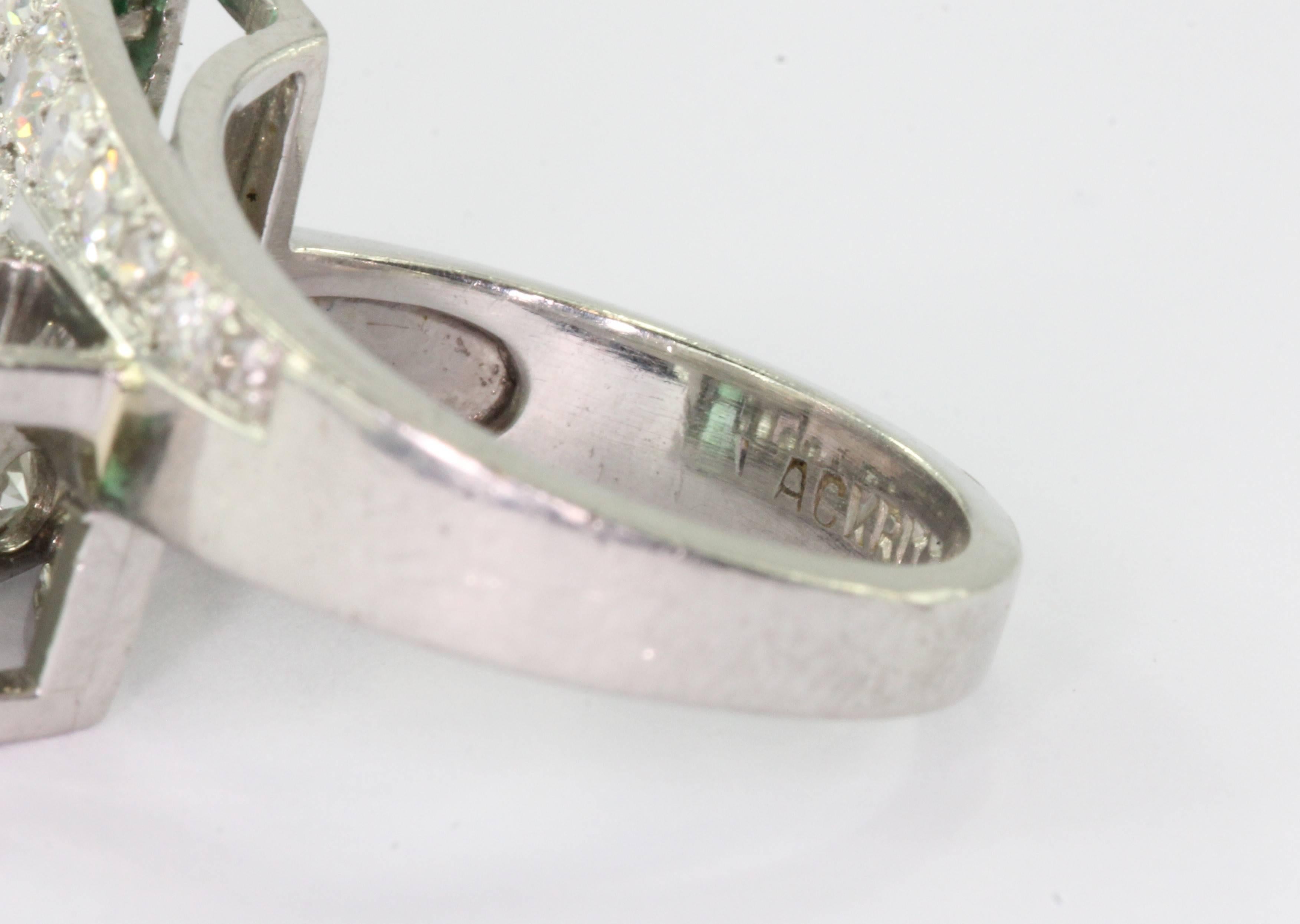 Women's 1930s P. N. Lackritz Emerald Diamond Platinum Art Deco Ring 