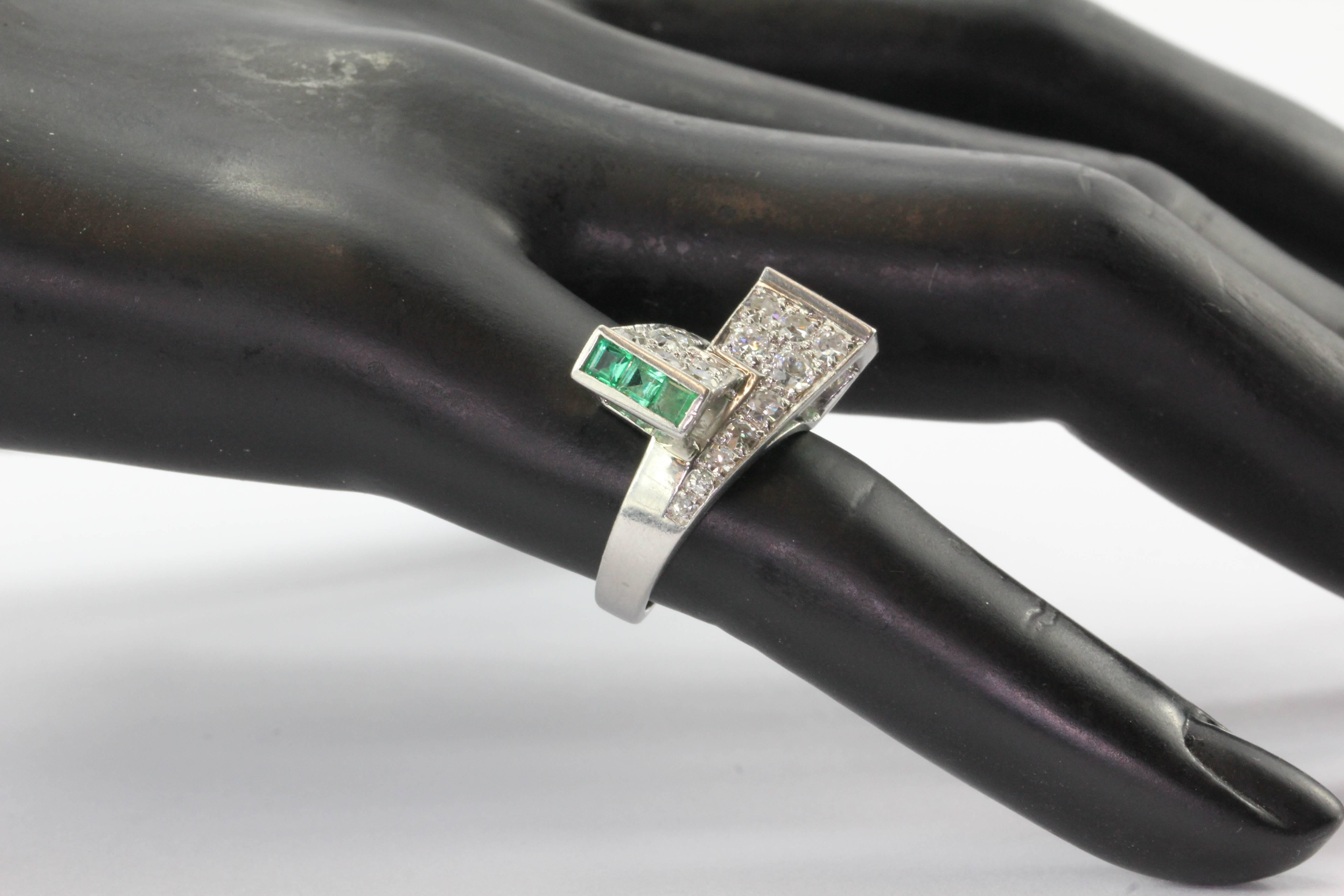 1930s P. N. Lackritz Emerald Diamond Platinum Art Deco Ring  2