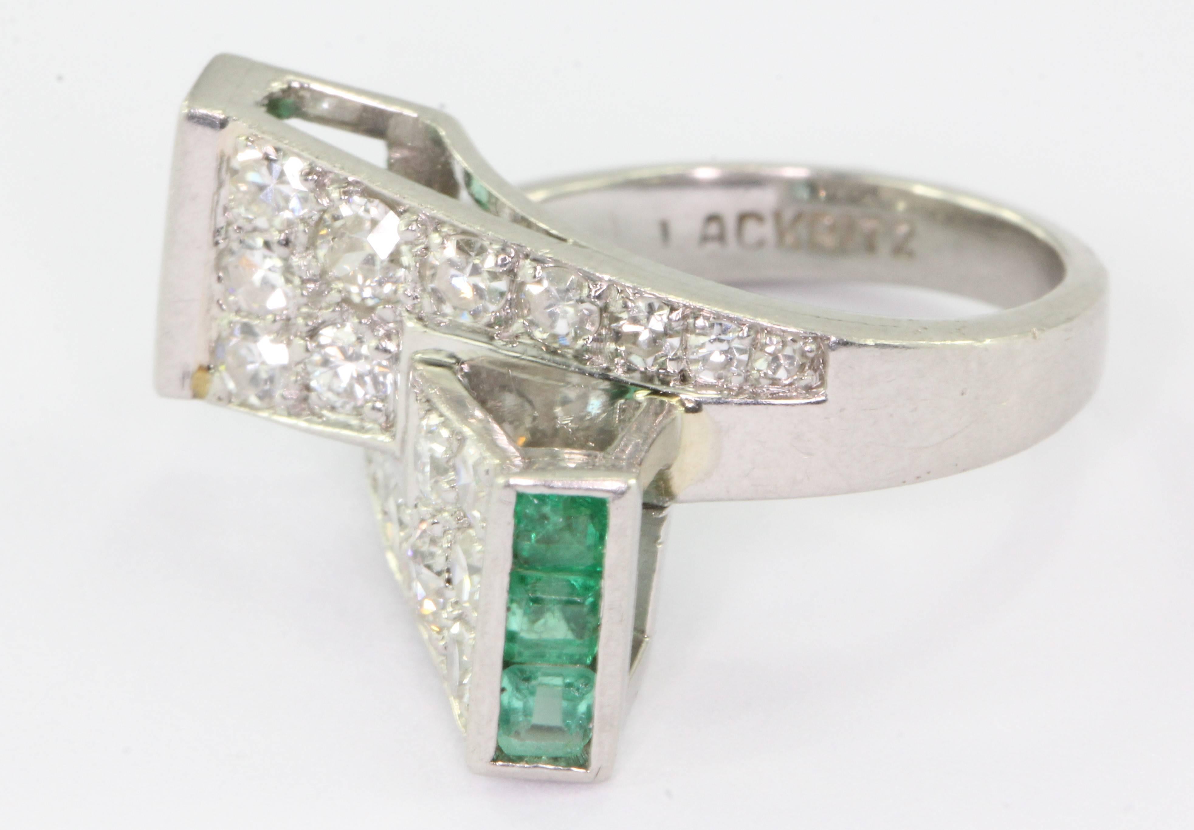1930s P. N. Lackritz Emerald Diamond Platinum Art Deco Ring  4
