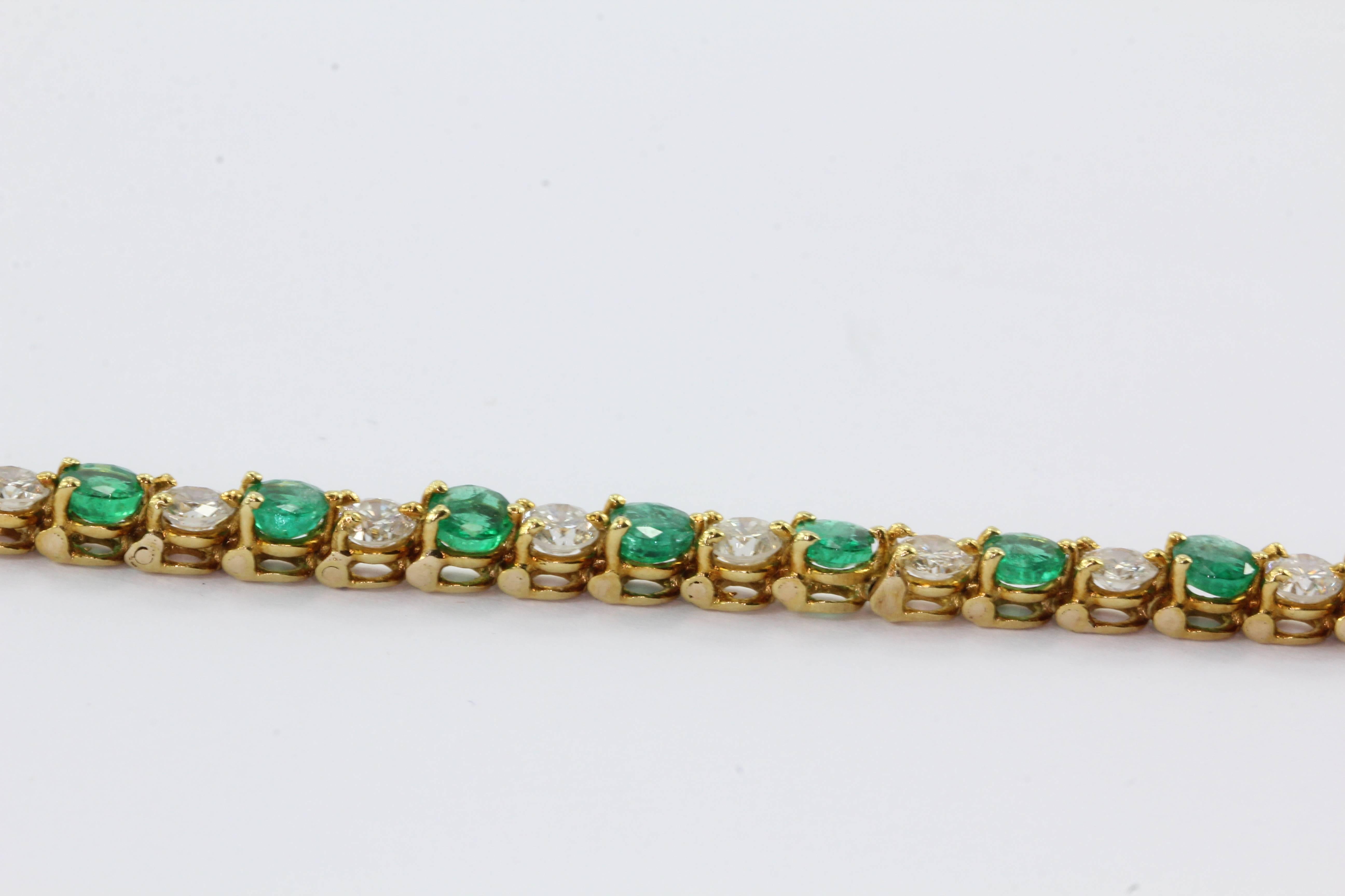 Natural Emerald Diamond Gold Tennis Bracelet  1