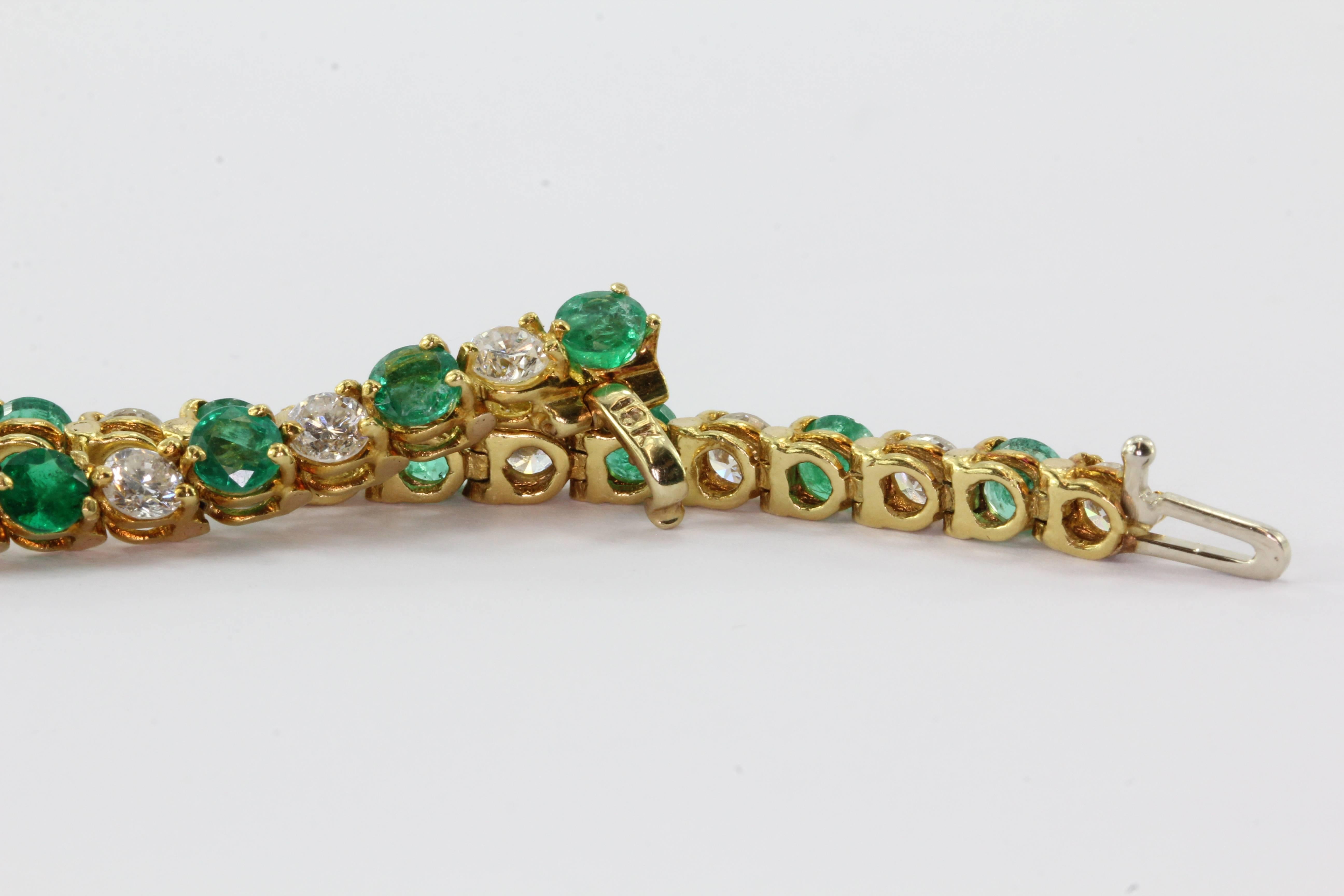 Natural Emerald Diamond Gold Tennis Bracelet  2