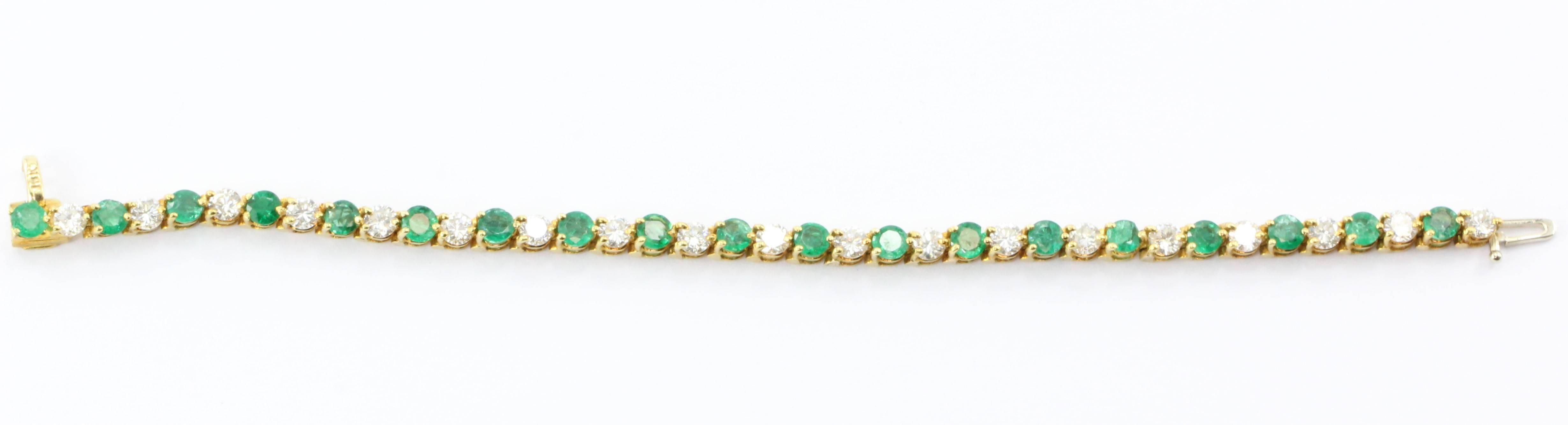 Natural Emerald Diamond Gold Tennis Bracelet  3