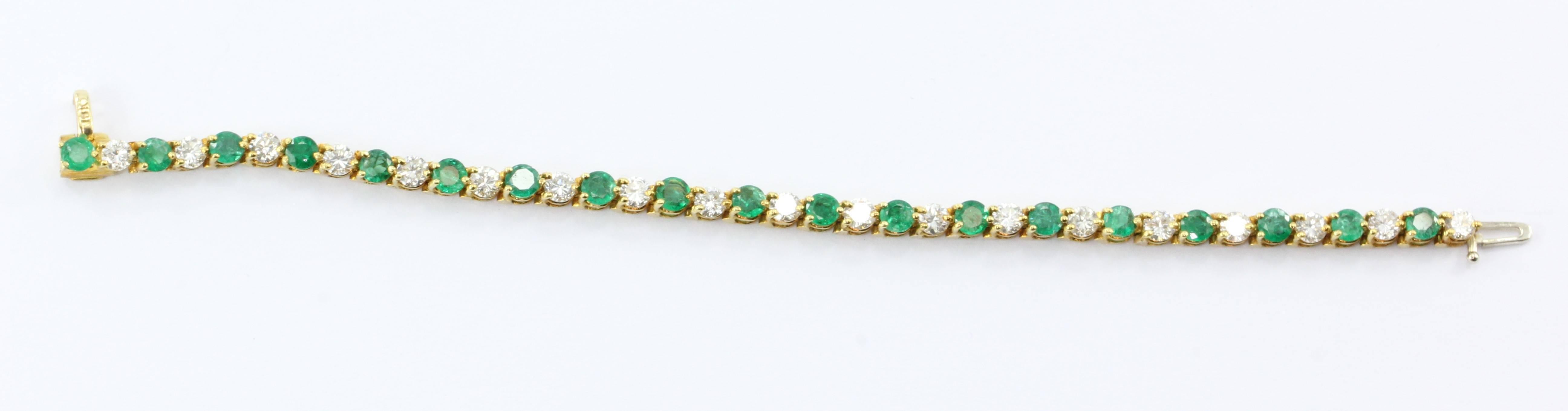 Natural Emerald Diamond Gold Tennis Bracelet  4