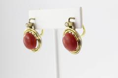 Victorian Red Oxblood Coral Seed Pearl Gold Earrings