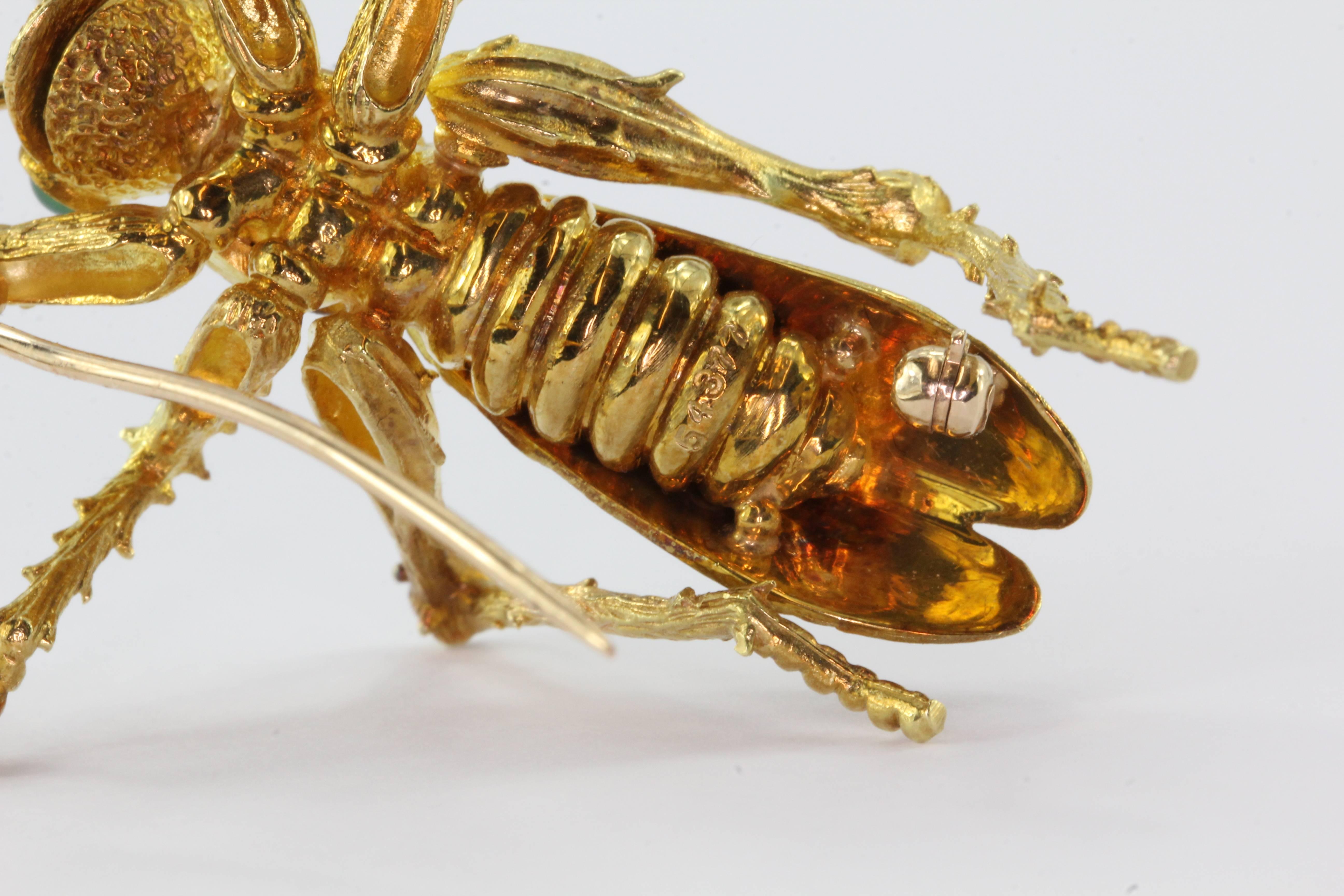  Kurt Wayne Emerald Gold Naturalistic Grasshopper Brooch Pin 1