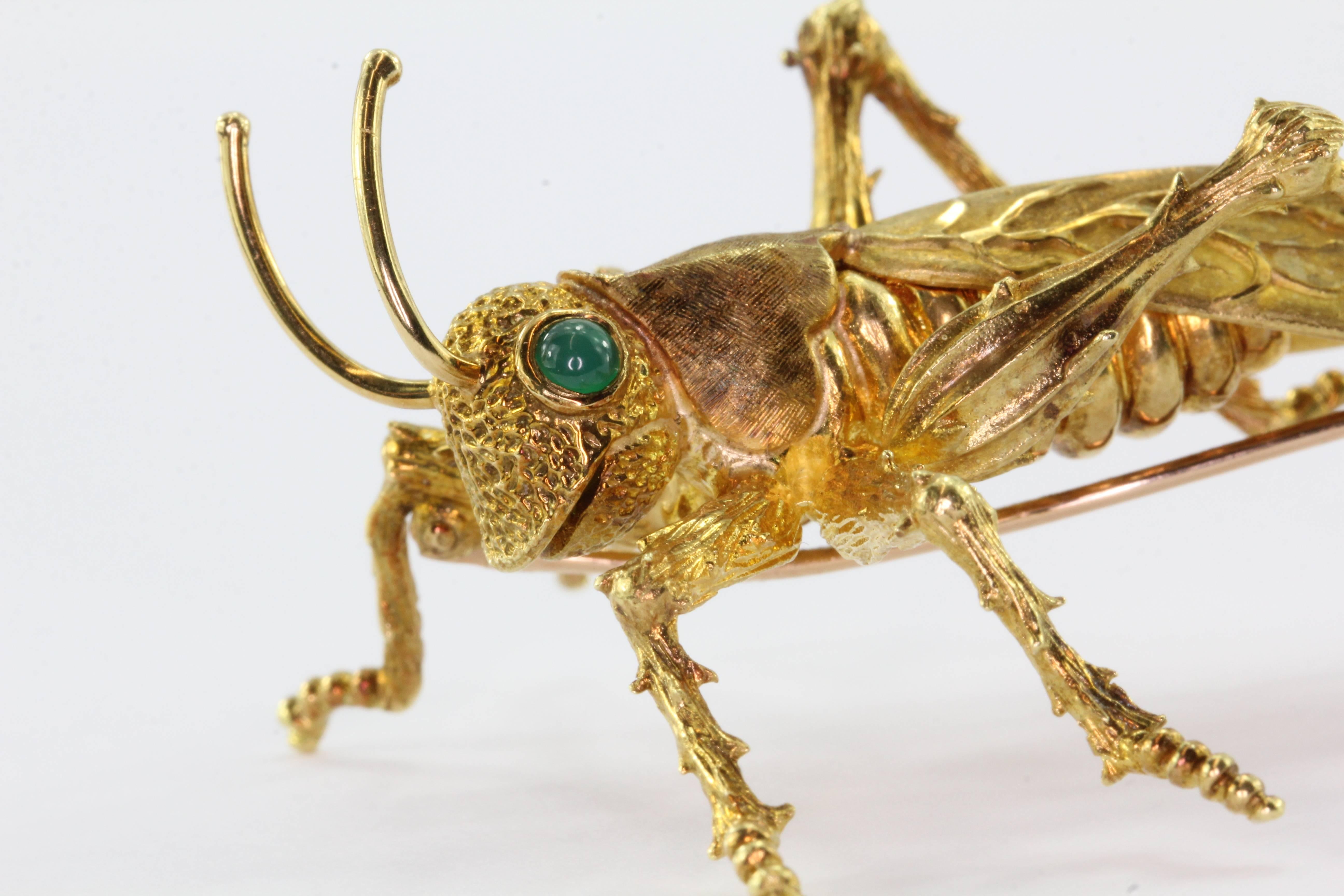  Kurt Wayne Emerald Gold Naturalistic Grasshopper Brooch Pin 2