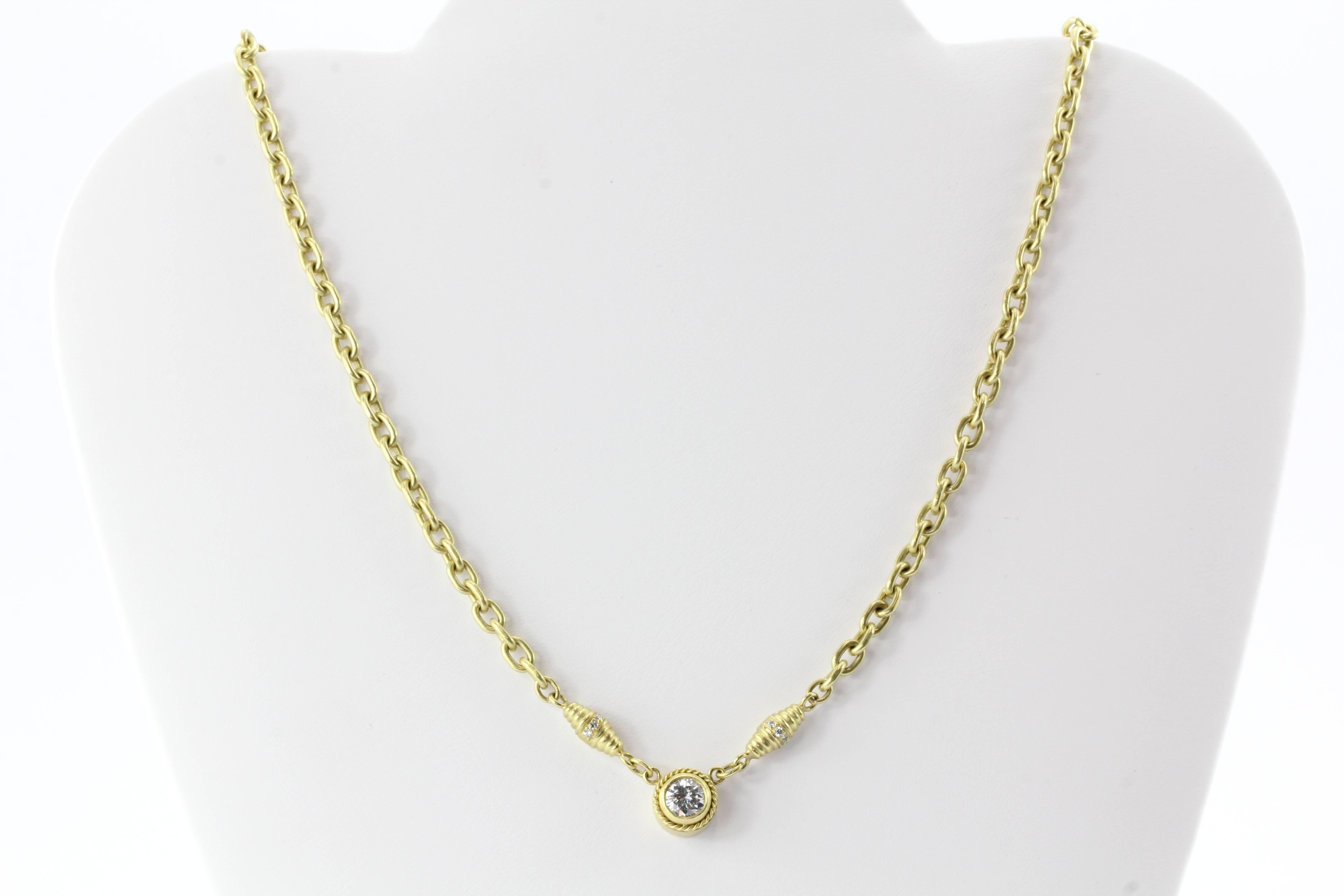 Women's Brushed Finished Gold 1 Carat Diamond Solitaire Necklace