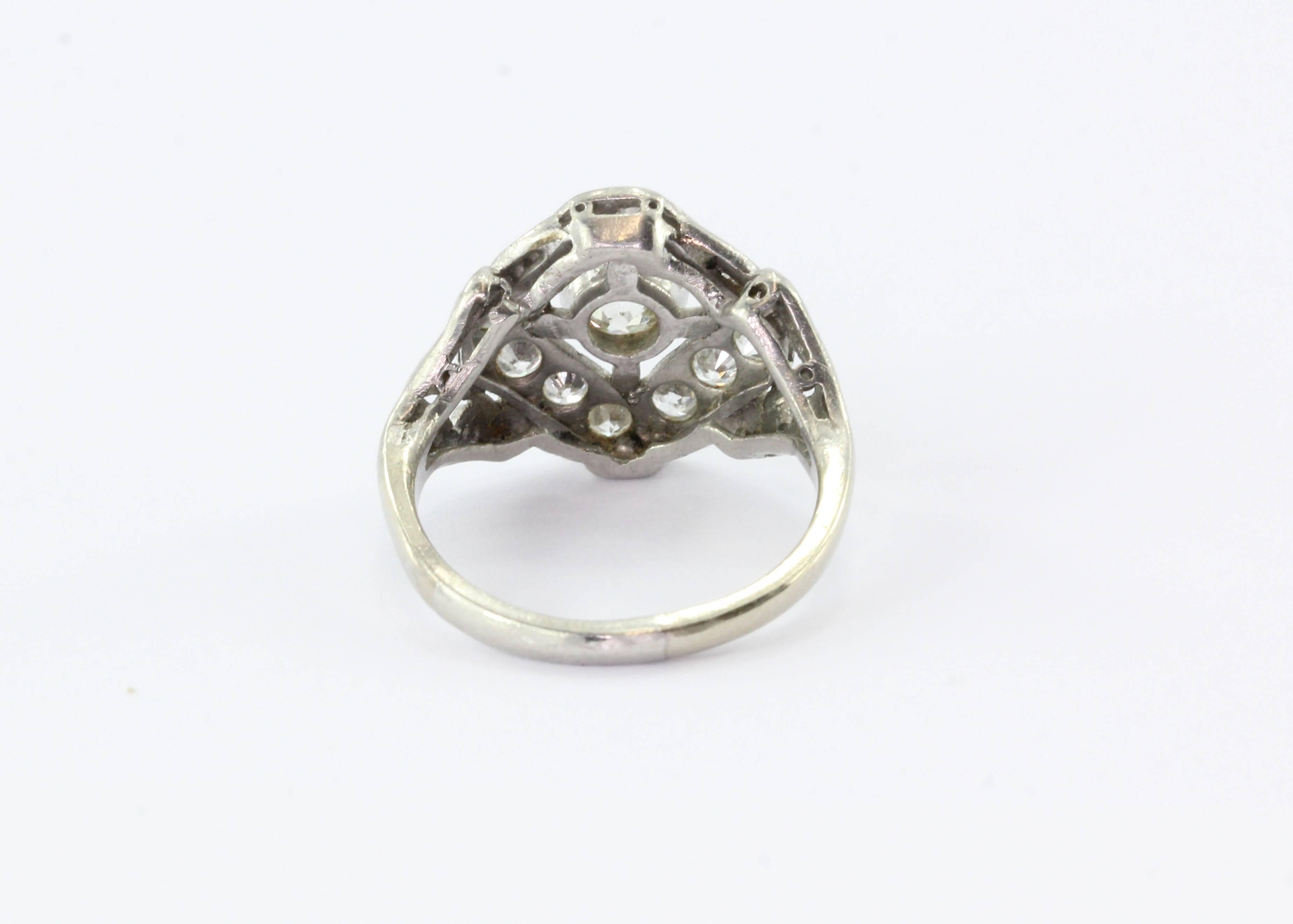 Women's Art Deco Platinum Old Mine Cut Diamond Engagement Ring Circa 1920's