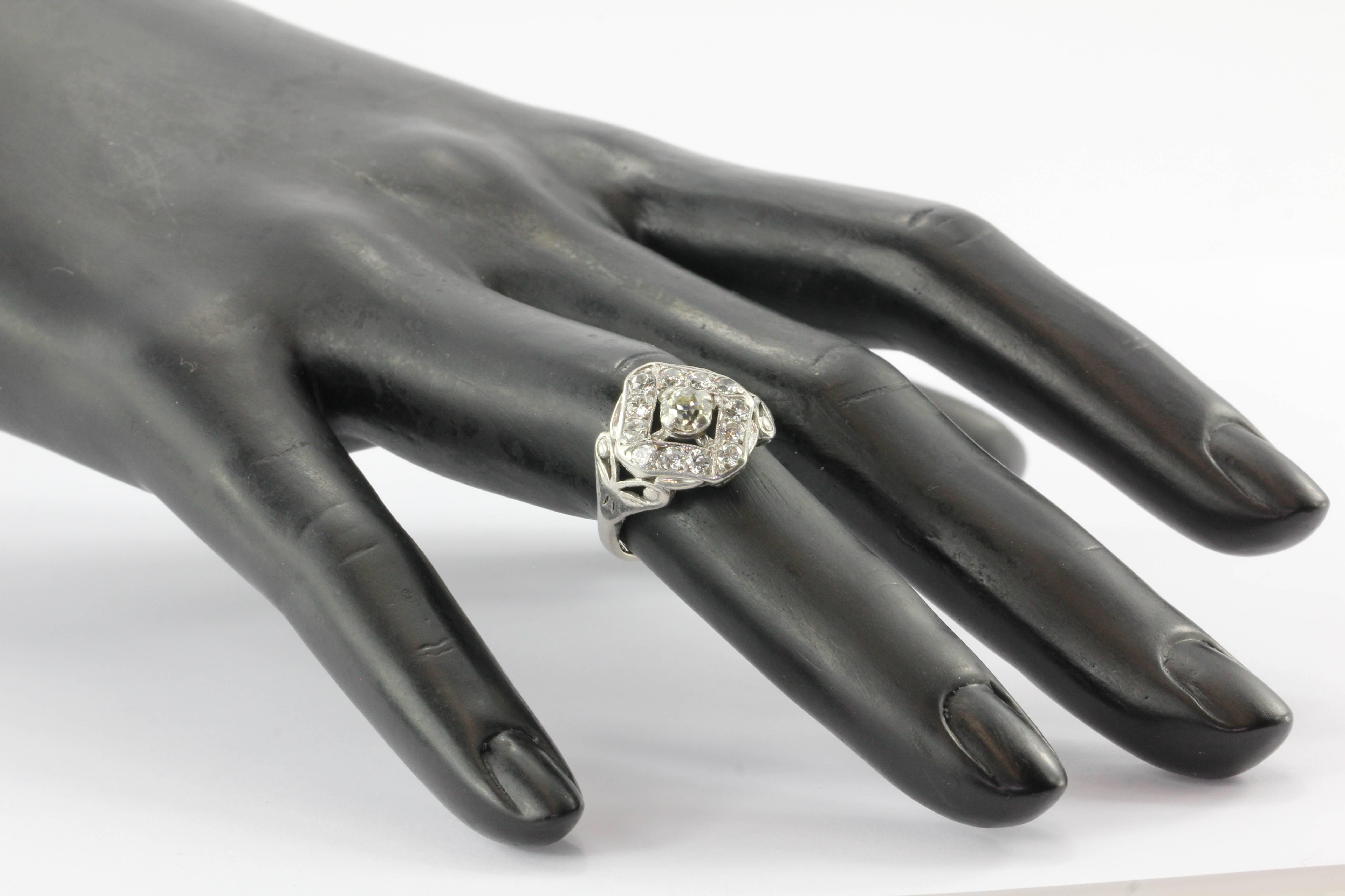 Art Deco Platinum Old Mine Cut Diamond Engagement Ring Circa 1920's 1