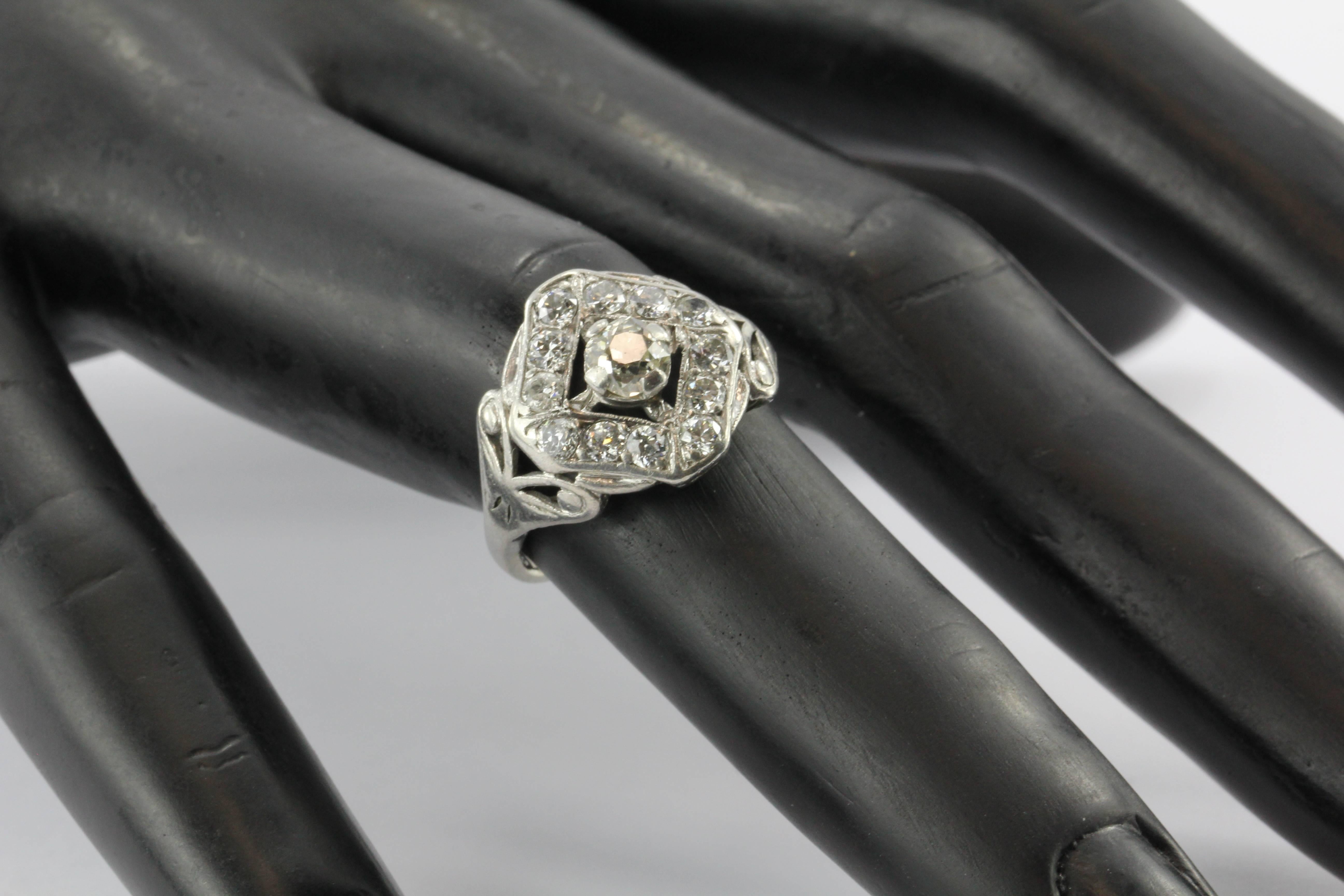 Art Deco Platinum Old Mine Cut Diamond Engagement Ring Circa 1920's 2