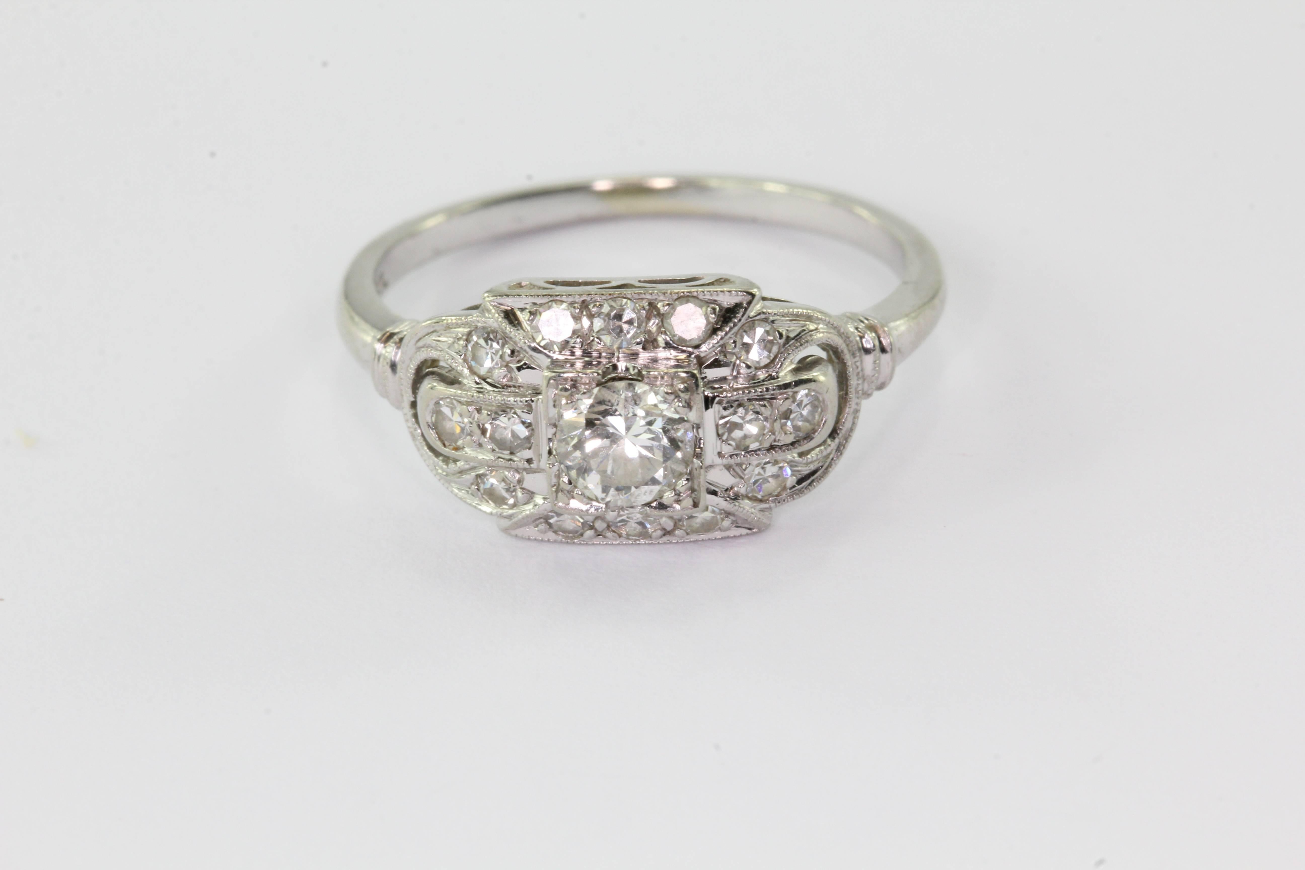 Art Deco White Gold Circular Brilliant Engagement Ring by JABEL In Excellent Condition In Cape May, NJ