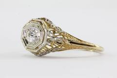 Art Deco Yellow and White Gold Old European Cut Diamond Engagement Ring