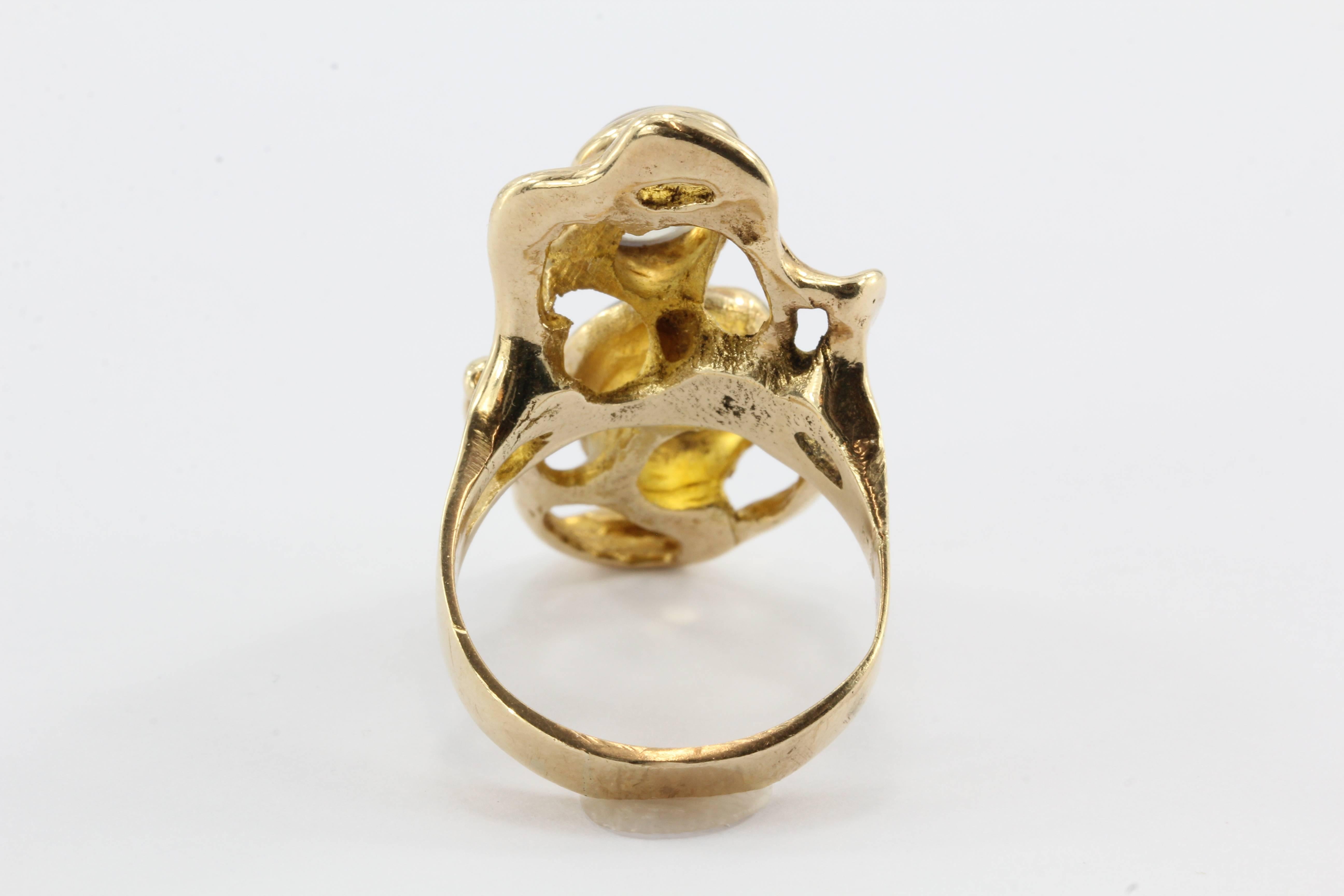 Women's Modernist Abstract Moonstone Gold  Ring 