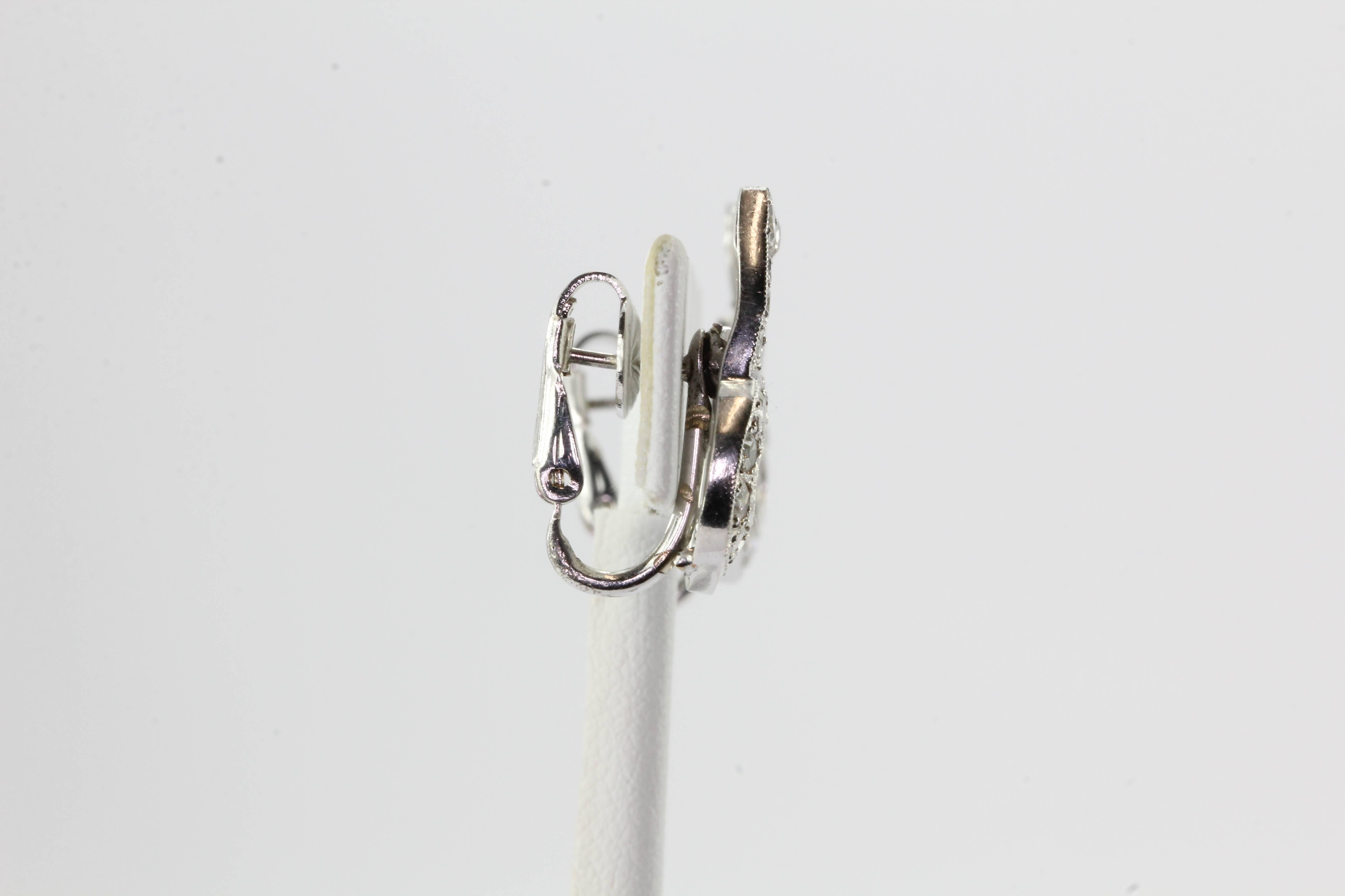 Art Deco Weißgold Ohrringe mit Diamanten im Rosenschliff Damen im Angebot
