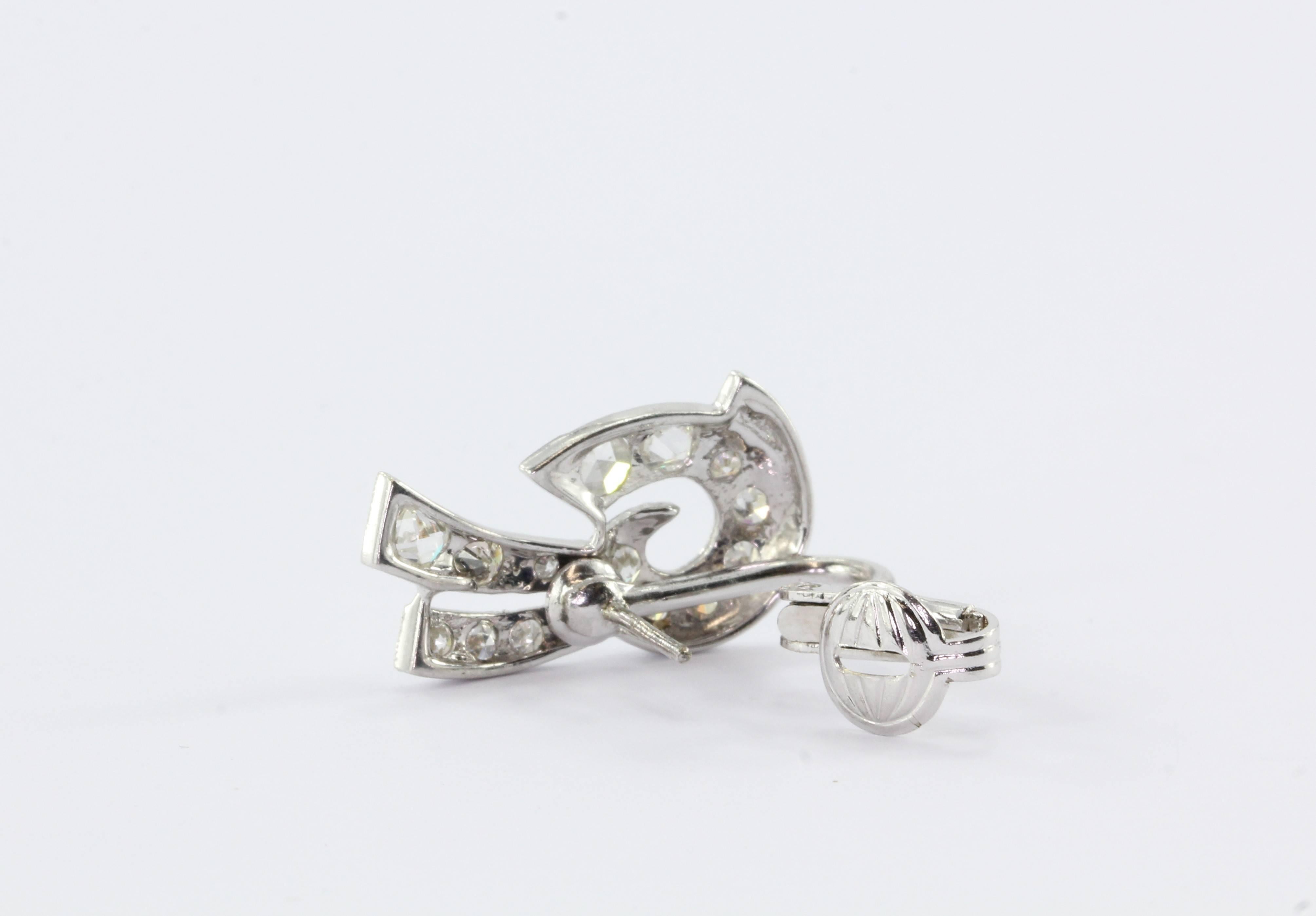 Art Deco Weißgold Ohrringe mit Diamanten im Rosenschliff im Angebot 1