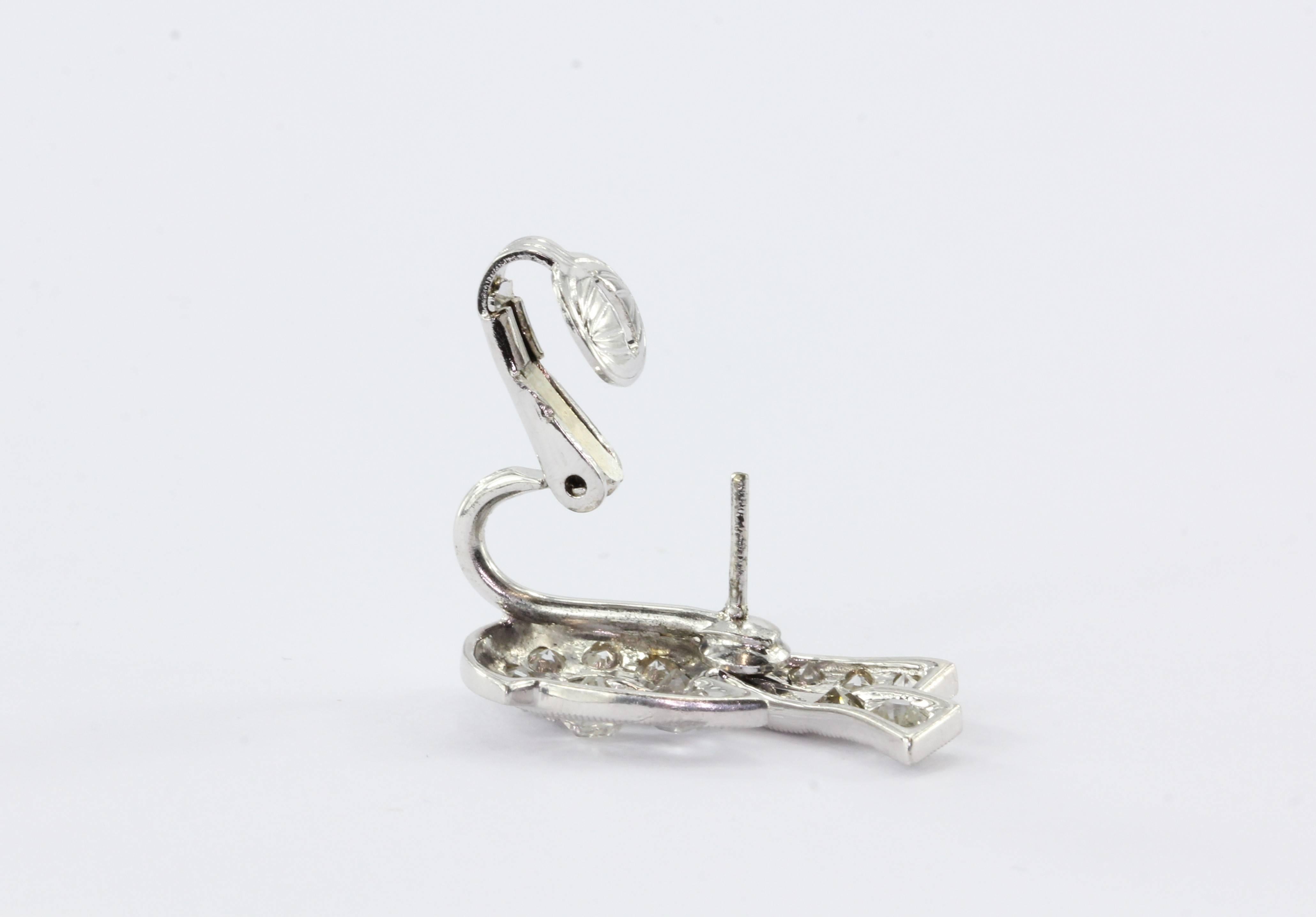 Art Deco Weißgold Ohrringe mit Diamanten im Rosenschliff im Angebot 2
