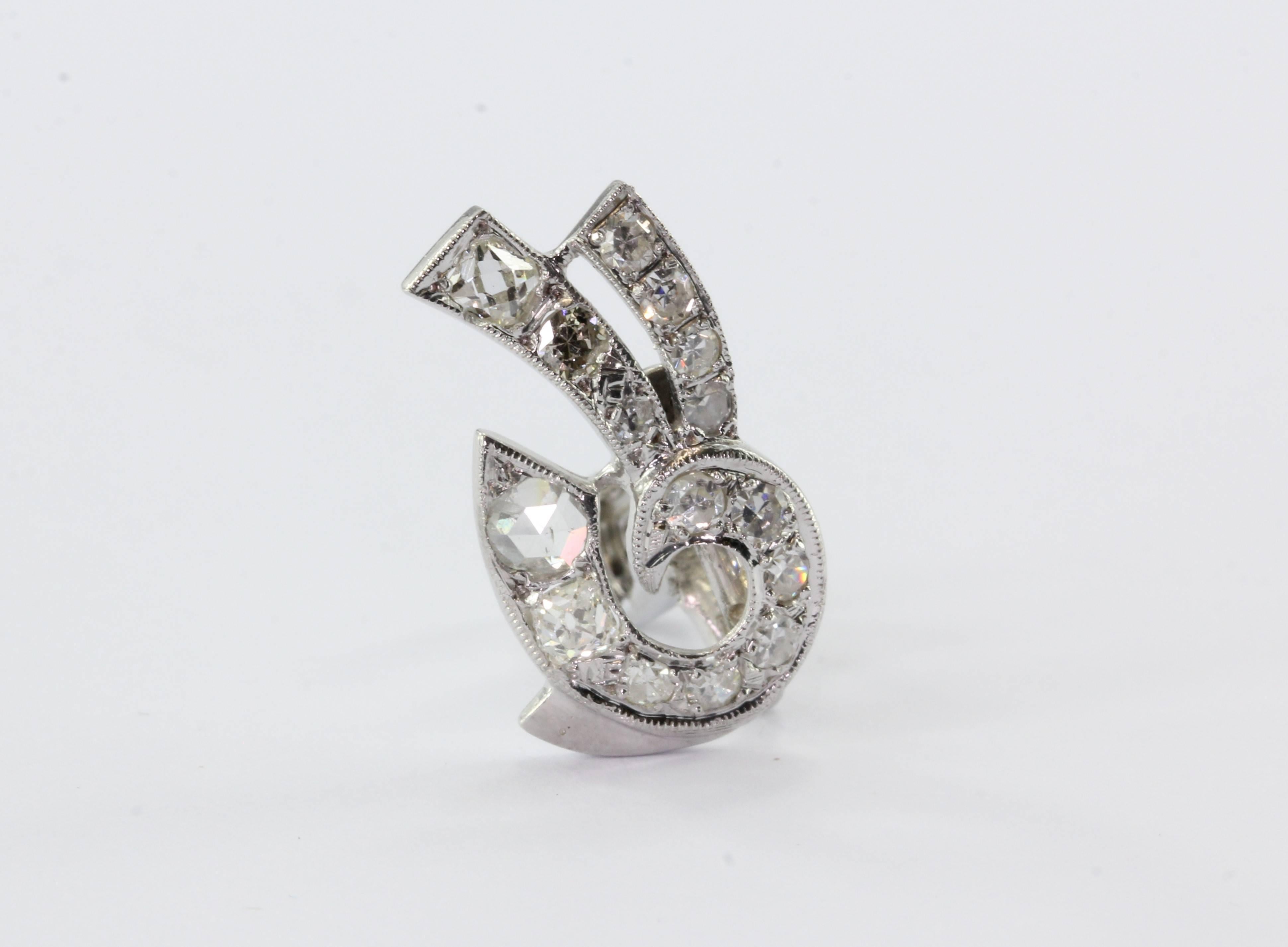 Art Deco Weißgold Ohrringe mit Diamanten im Rosenschliff im Angebot 3