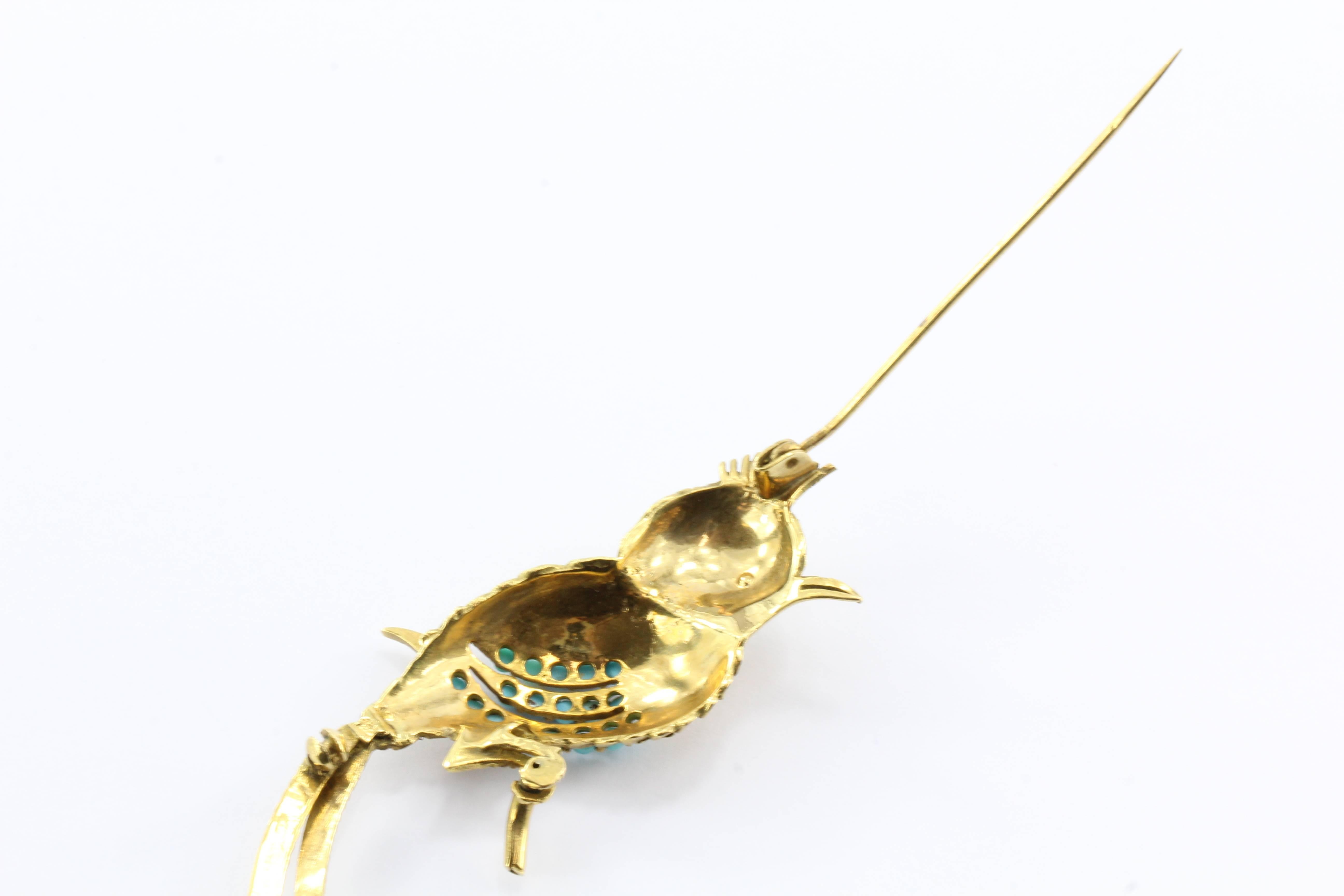  Persian Turquoise Gold  Bird of Paradise Brooch  1