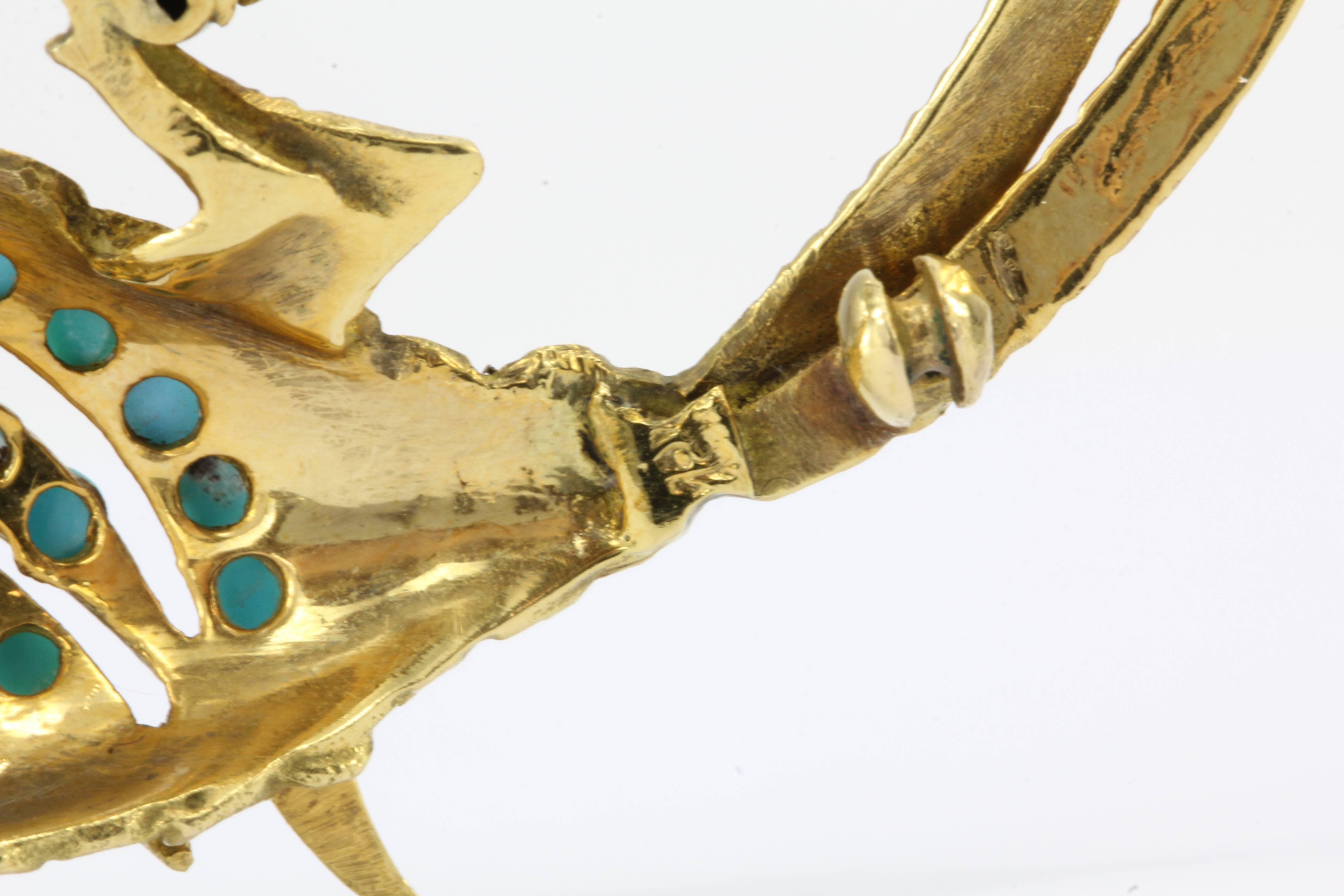  Persian Turquoise Gold  Bird of Paradise Brooch  2